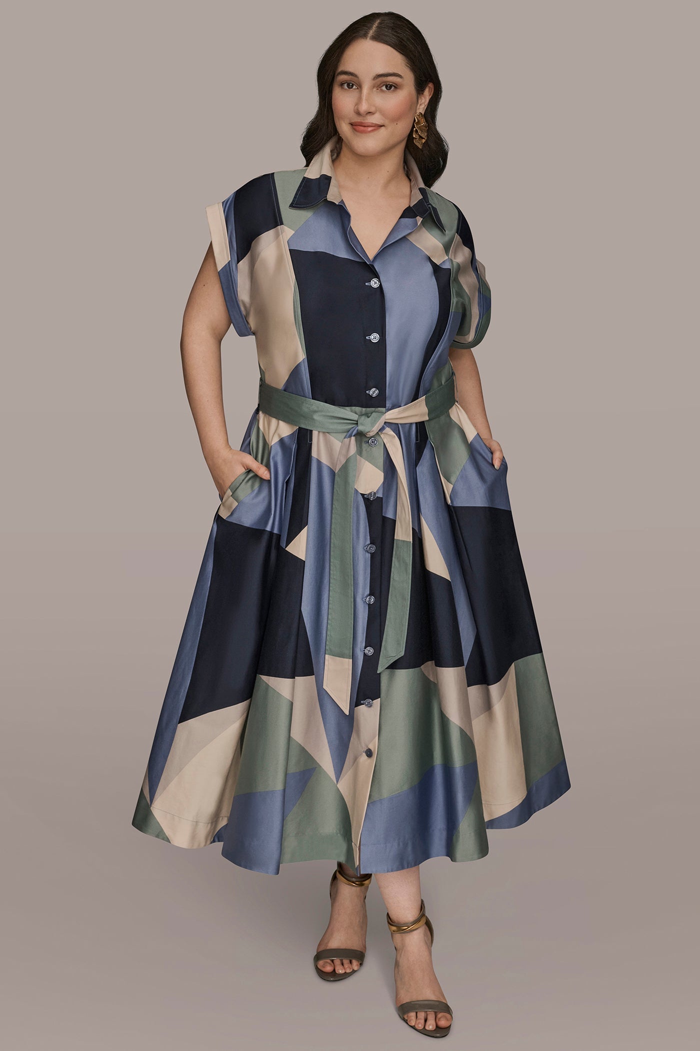TEMPEST MULTI COTTON PRINTED MIDI SHIRT DRESS Donna Karan