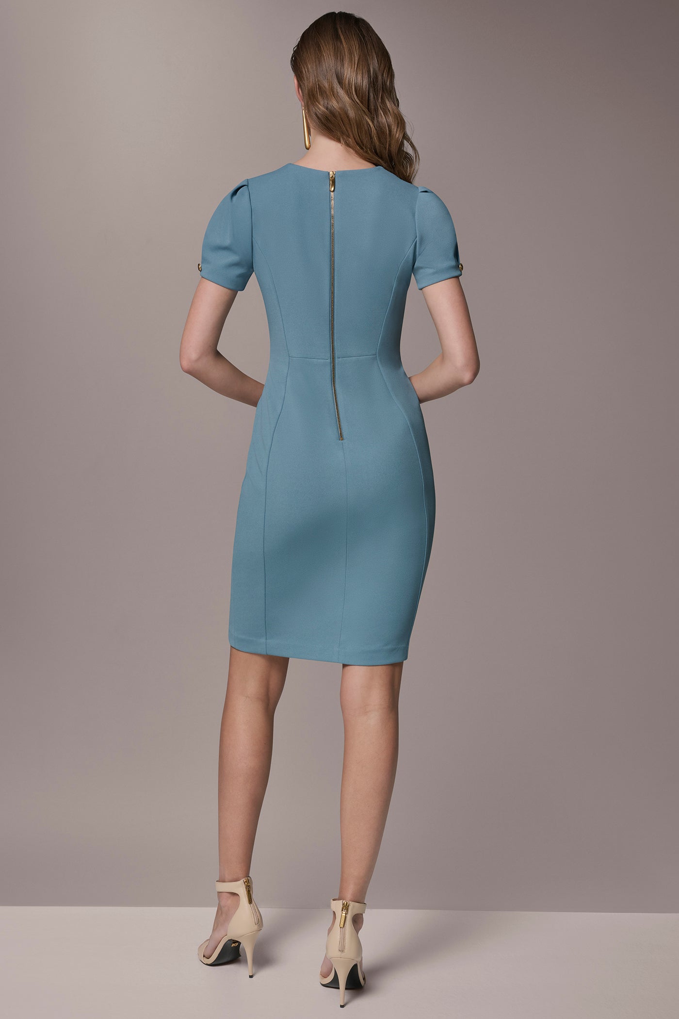 Washed Indigo PUFF SLEEVE SHEATH DRESS Donna Karan