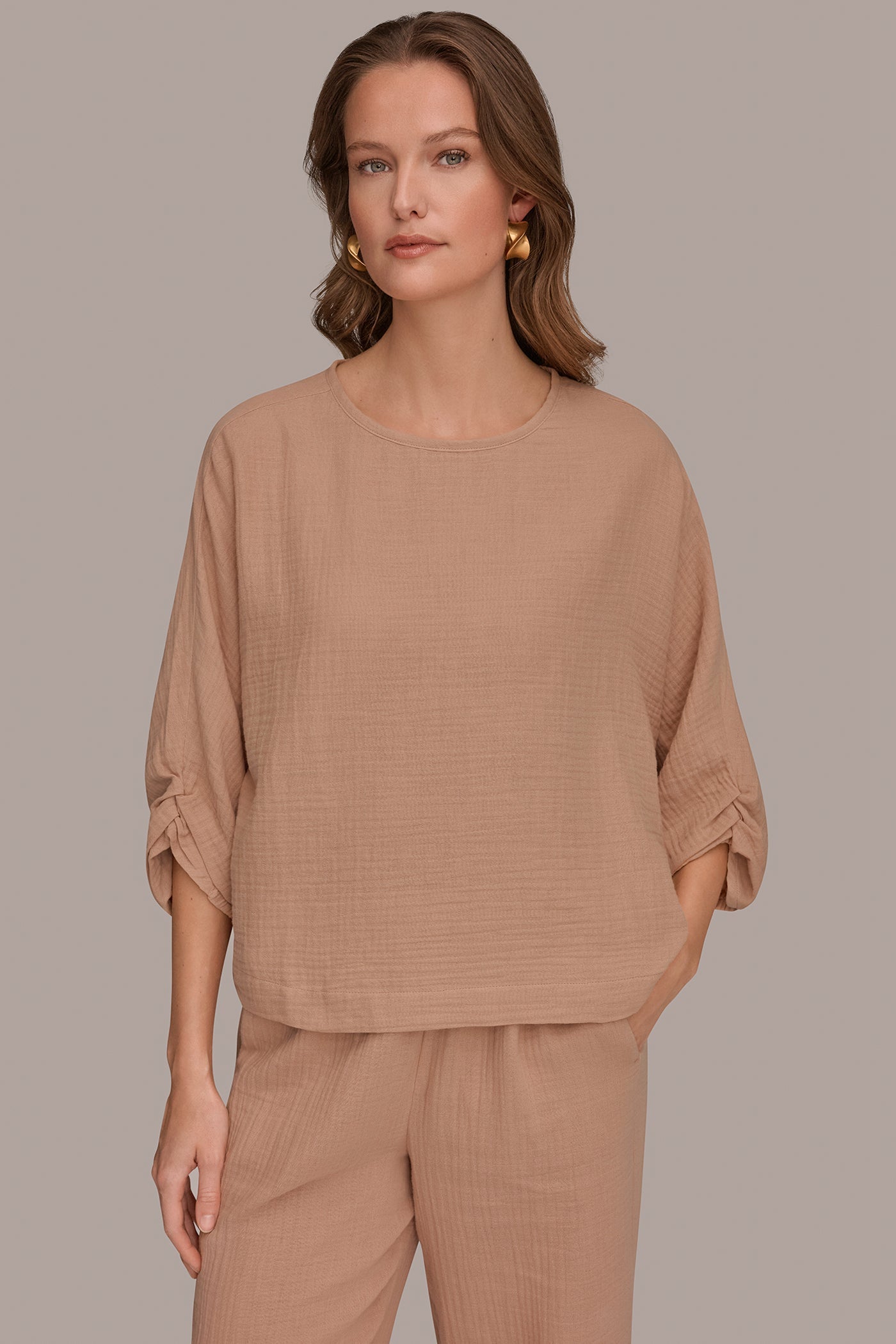 Umbria 3/4 SLEEVE TWIST CUFF BLOUSE Donna Karan