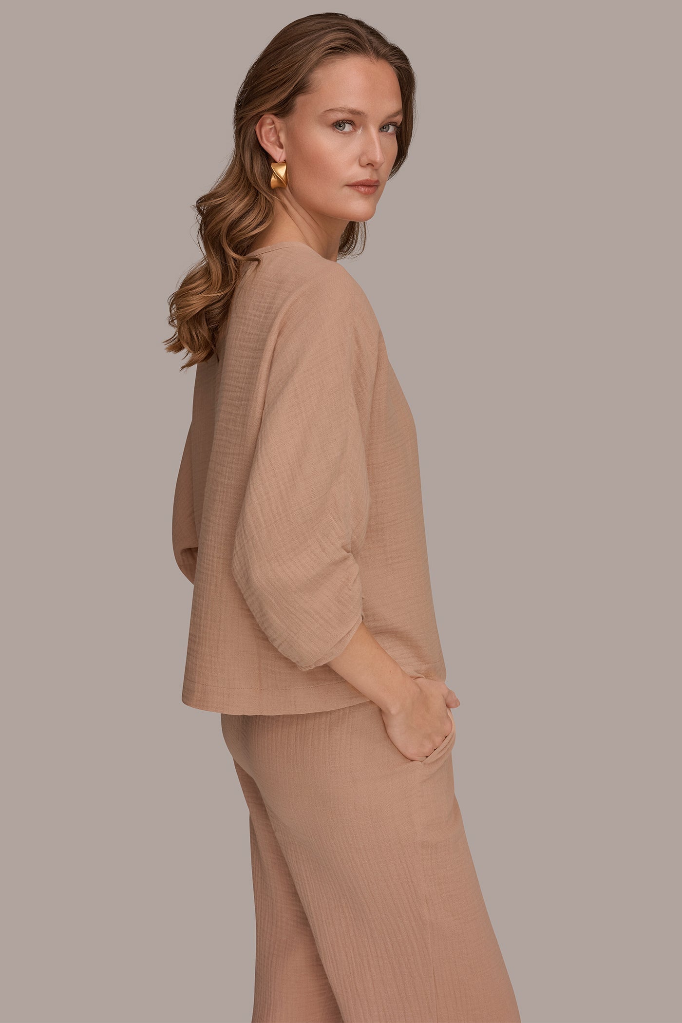 Umbria 3/4 SLEEVE TWIST CUFF BLOUSE Donna Karan