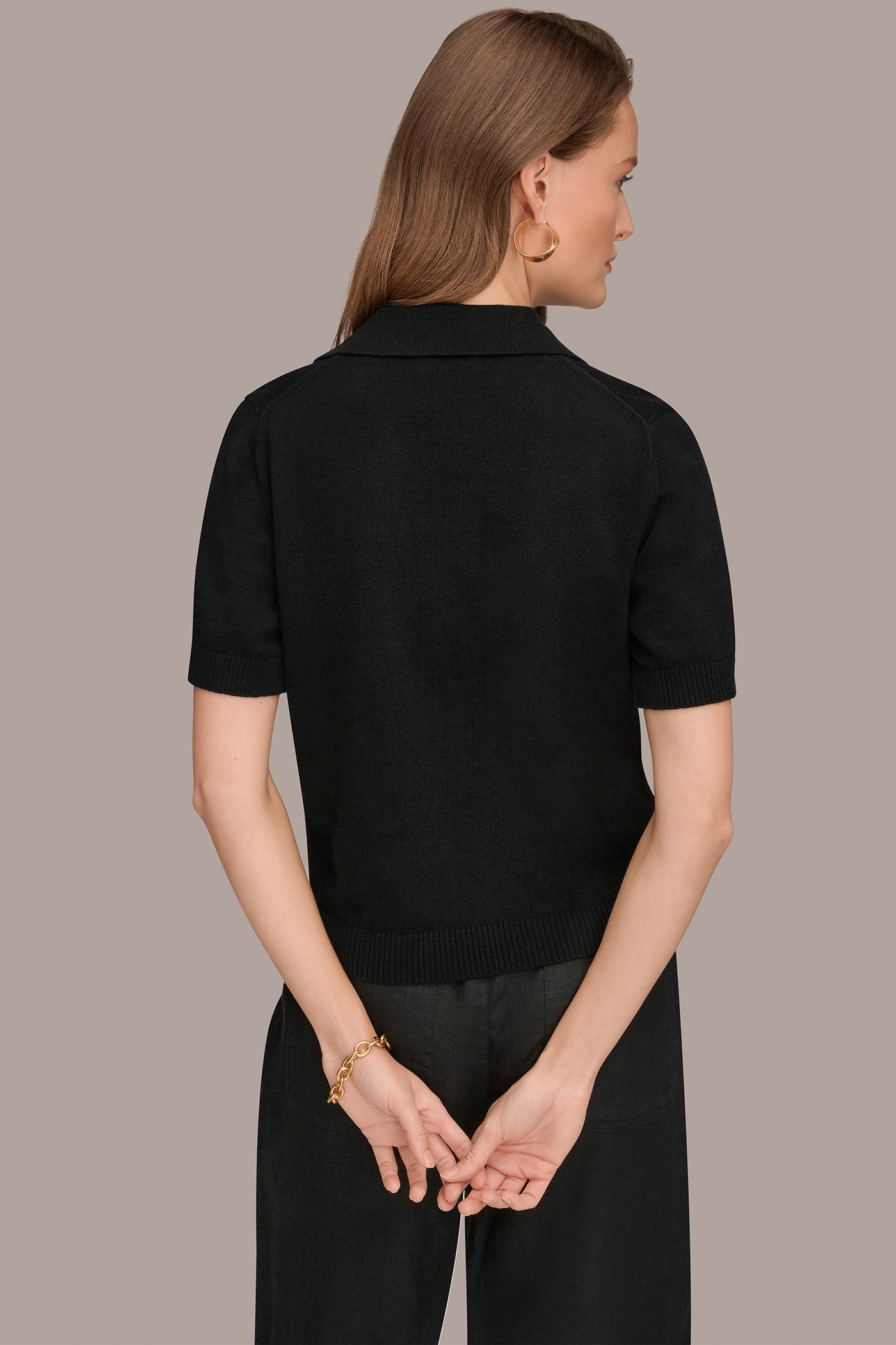 Black COTTON AND CASHMERE POLO SWEATER Donna Karan