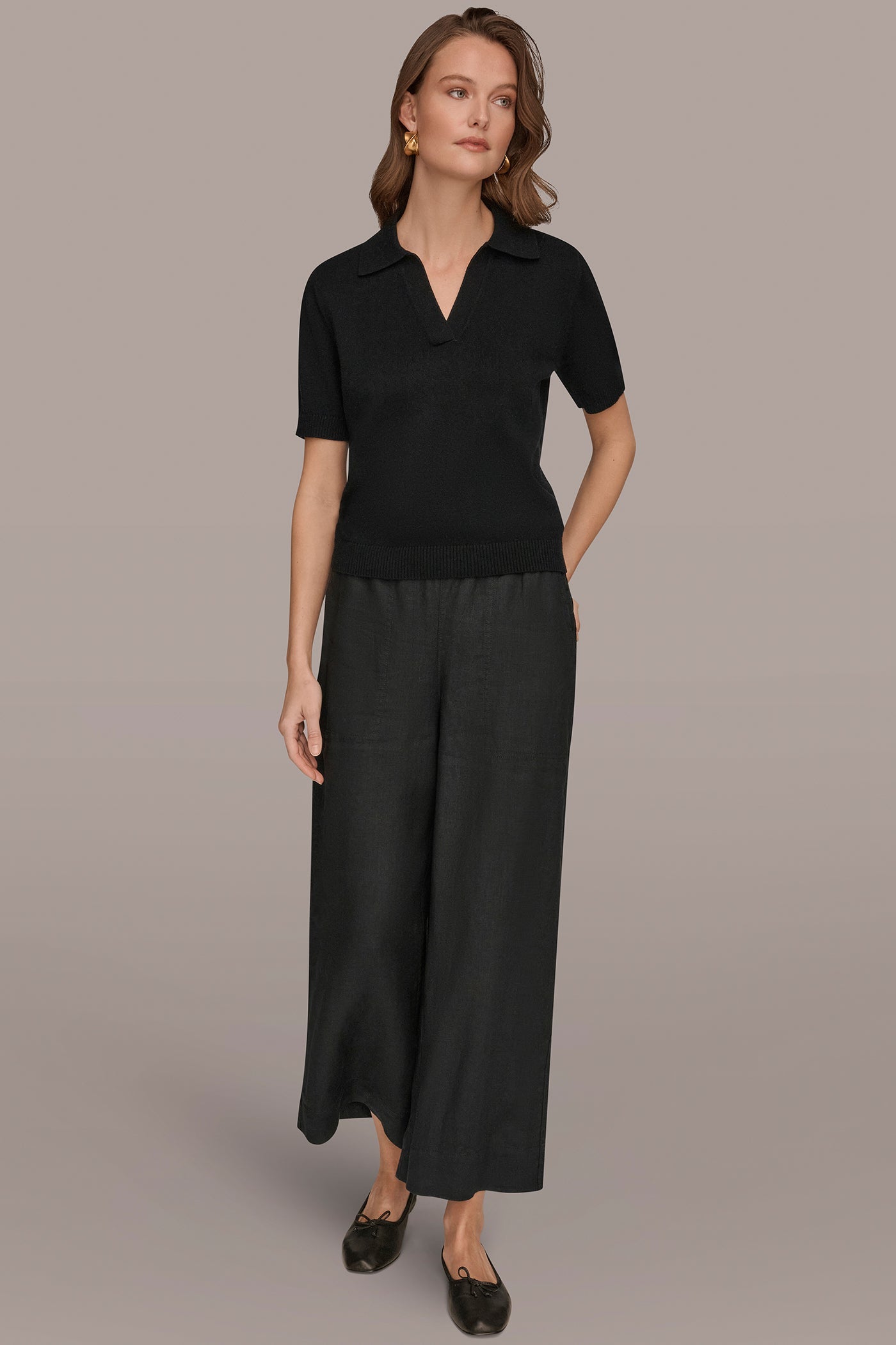 Black COTTON AND CASHMERE POLO SWEATER Donna Karan