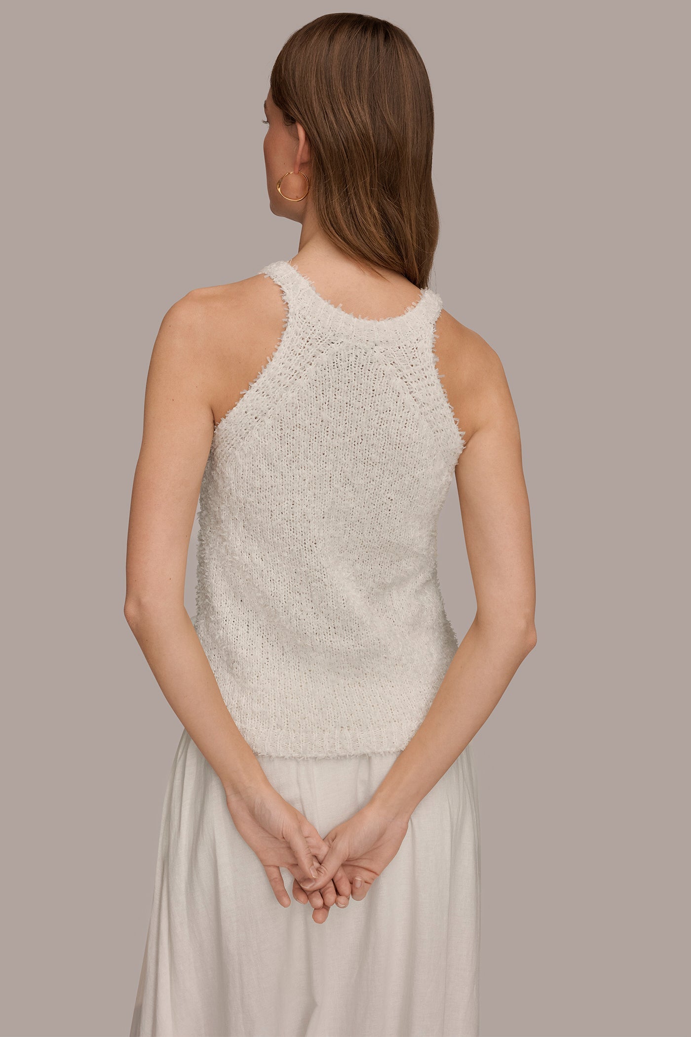 Cream SLEEVELESS HALTER SWEATER TANK Donna Karan