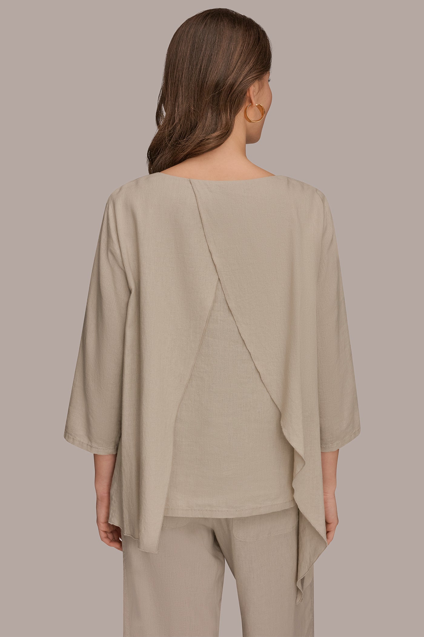 Tuscan Grey 3/4 SLEEVE OVERLAY BLOUSE Donna Karan