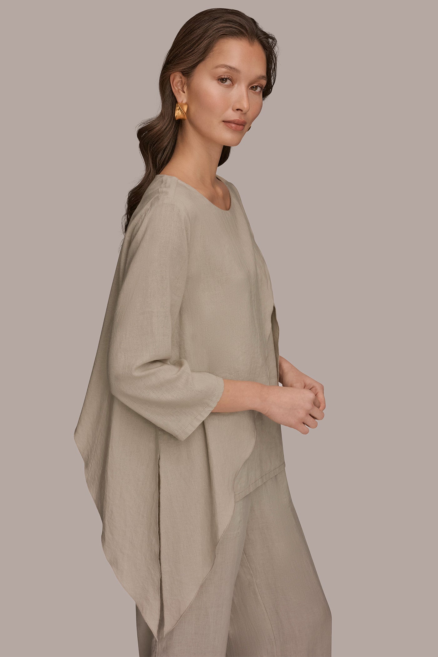 Tuscan Grey 3/4 SLEEVE OVERLAY BLOUSE Donna Karan