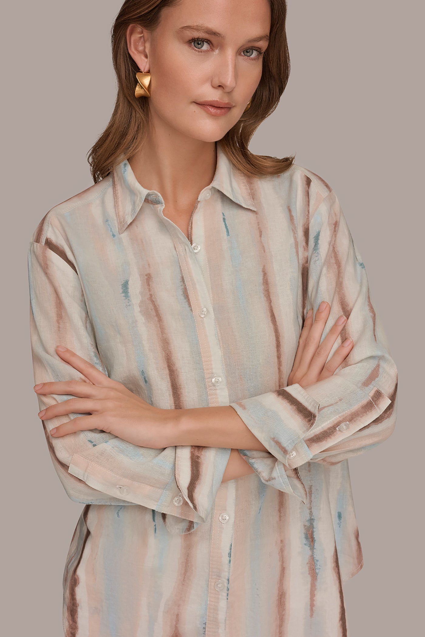 Watercolor Stripe LONG SLEEVE STRIPE SHIRT Donna Karan