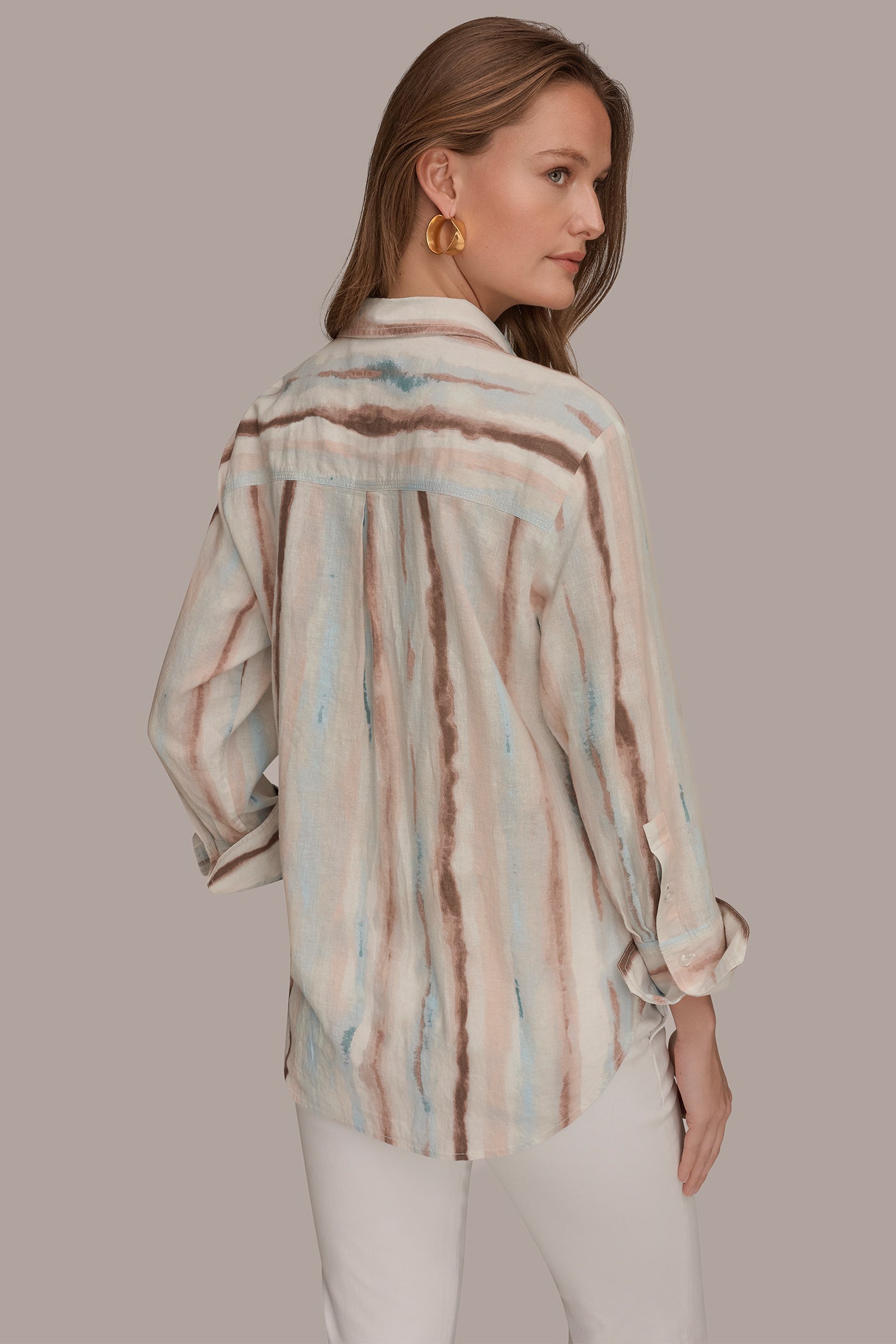 Watercolor Stripe LONG SLEEVE STRIPE SHIRT Donna Karan