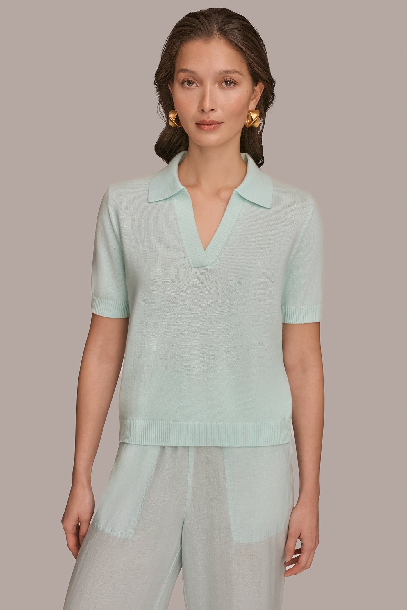Skylight COTTON AND CASHMERE POLO SWEATER Donna Karan