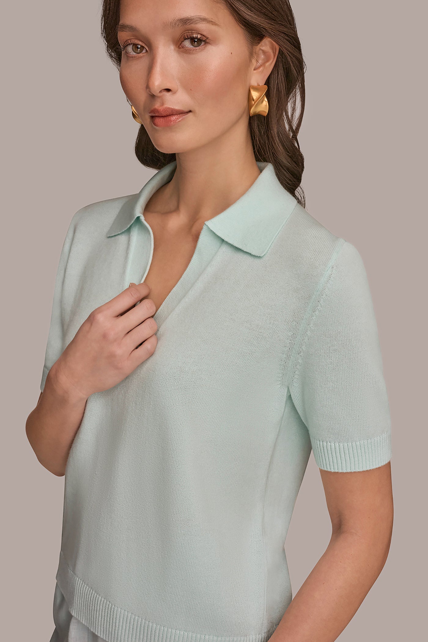 Skylight COTTON AND CASHMERE POLO SWEATER Donna Karan