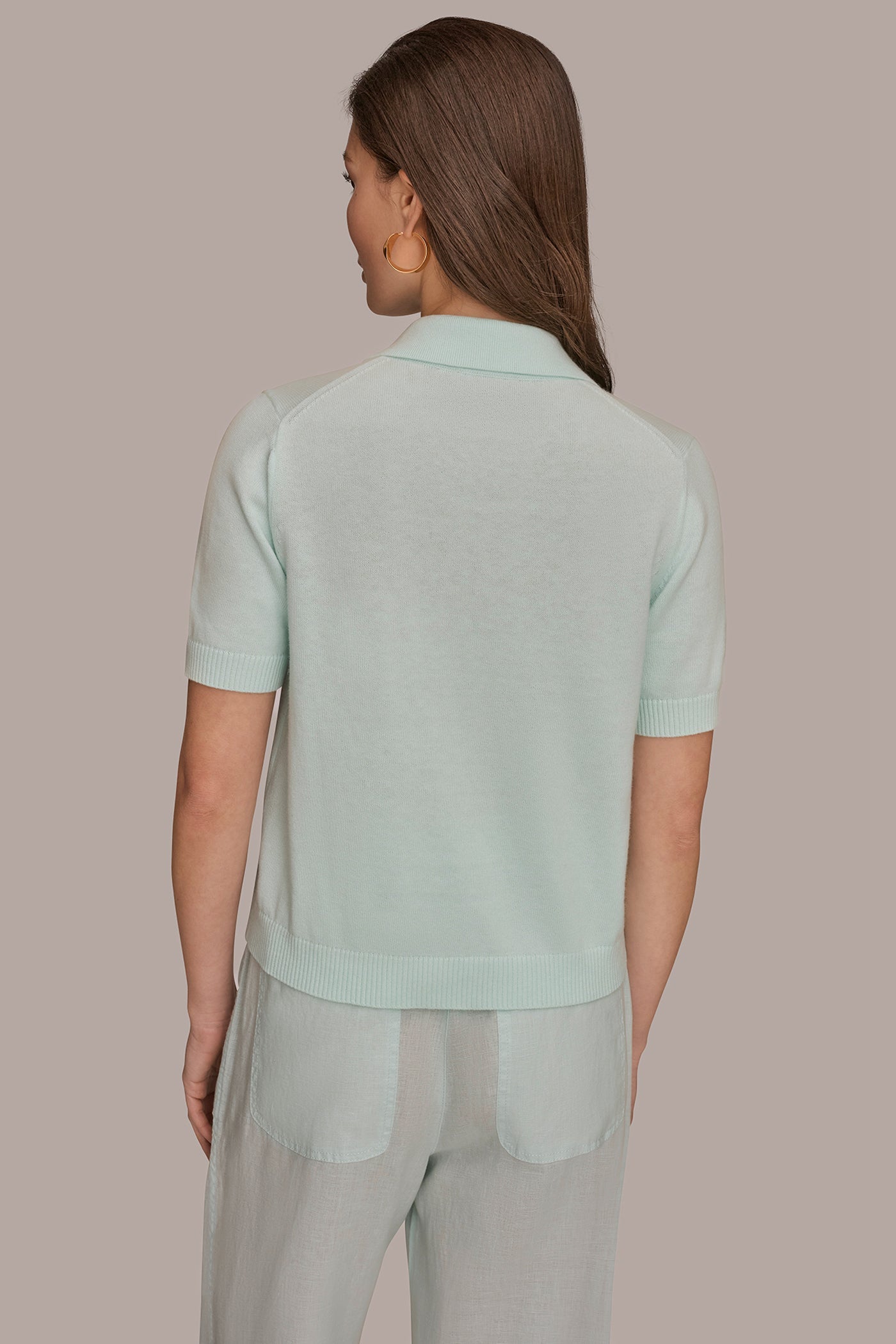 Skylight COTTON AND CASHMERE POLO SWEATER Donna Karan