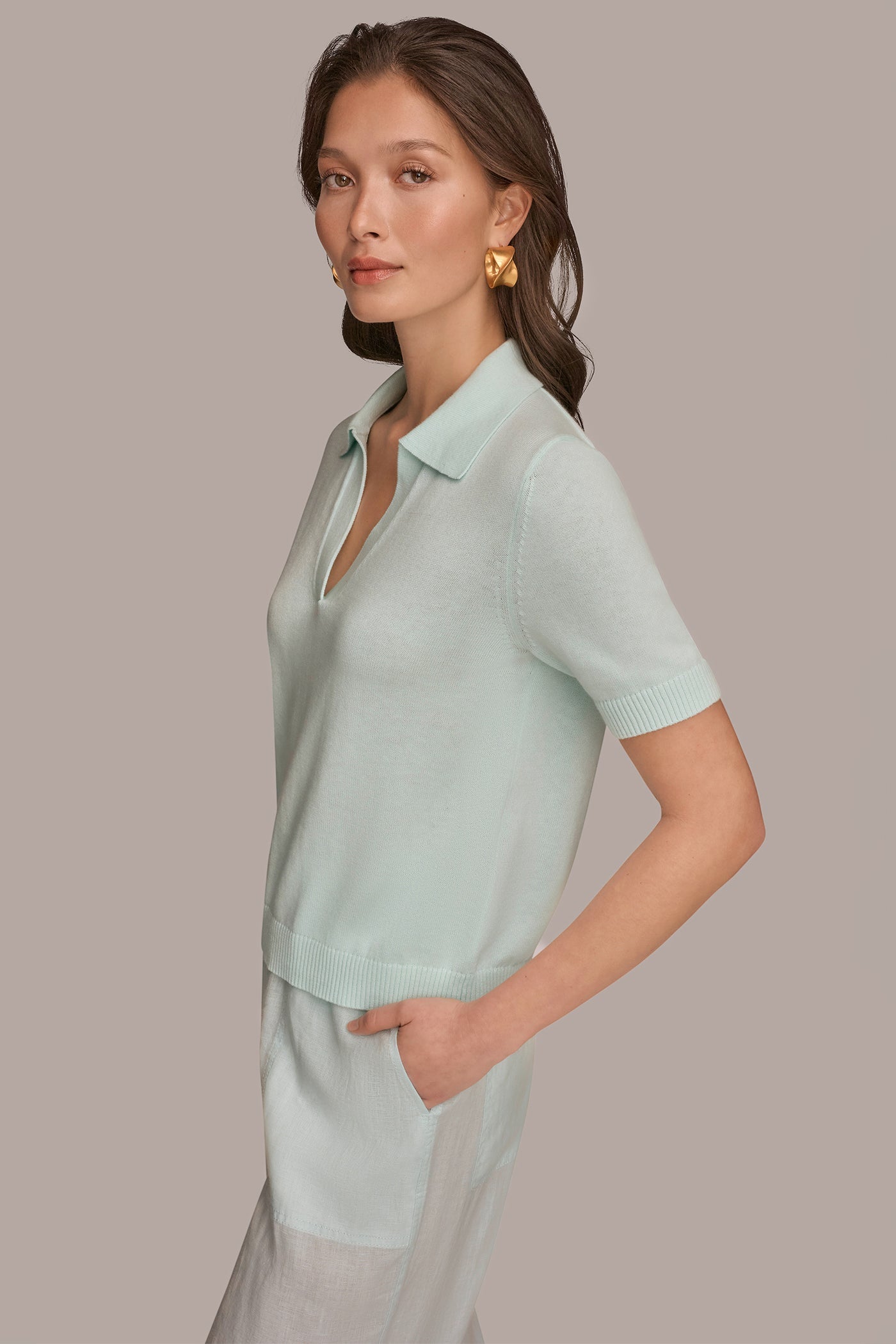 Skylight COTTON AND CASHMERE POLO SWEATER Donna Karan