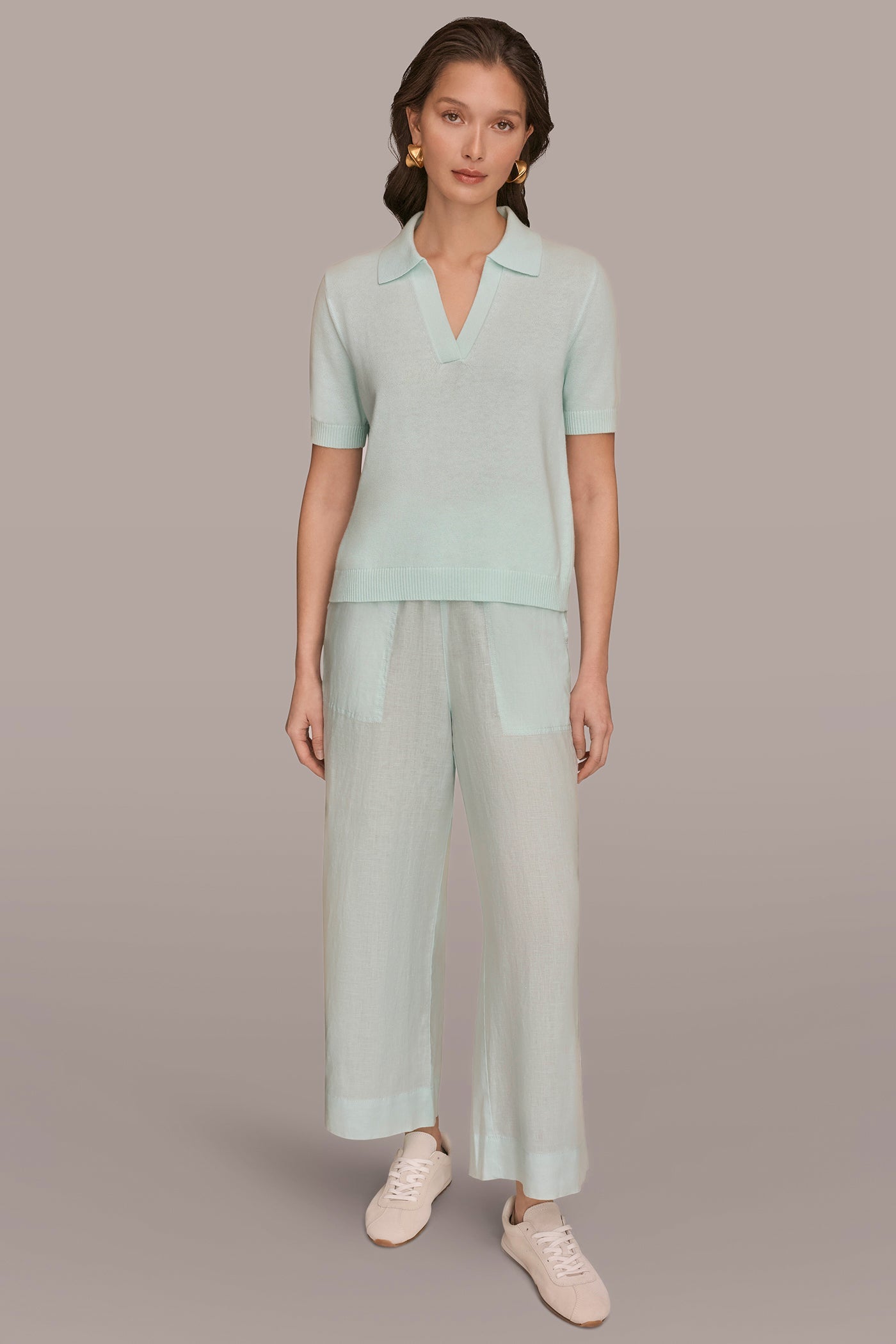 Skylight COTTON AND CASHMERE POLO SWEATER Donna Karan