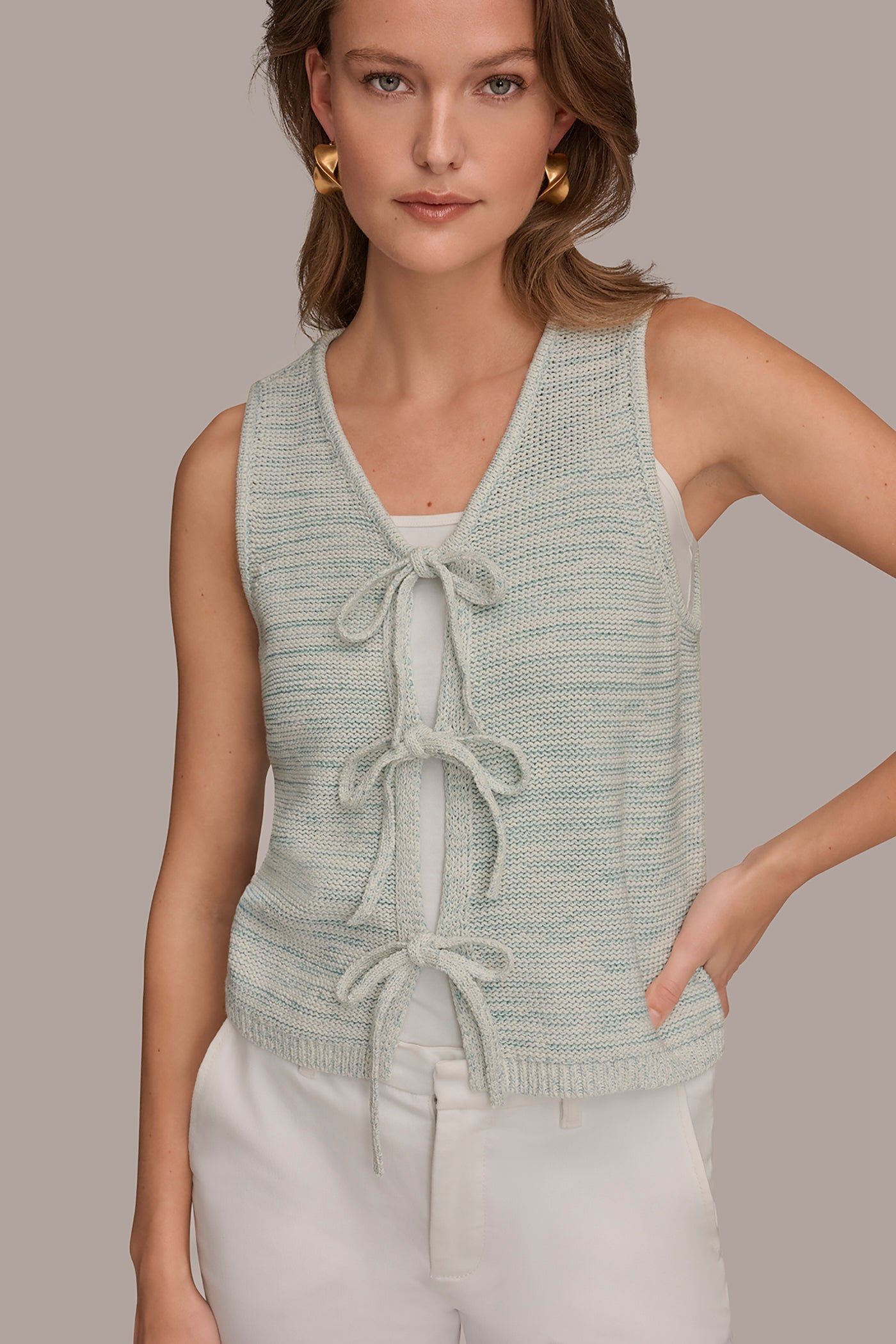 Skylight Combo SLEEVELESS TIE-FRONT CARDIGAN Donna Karan