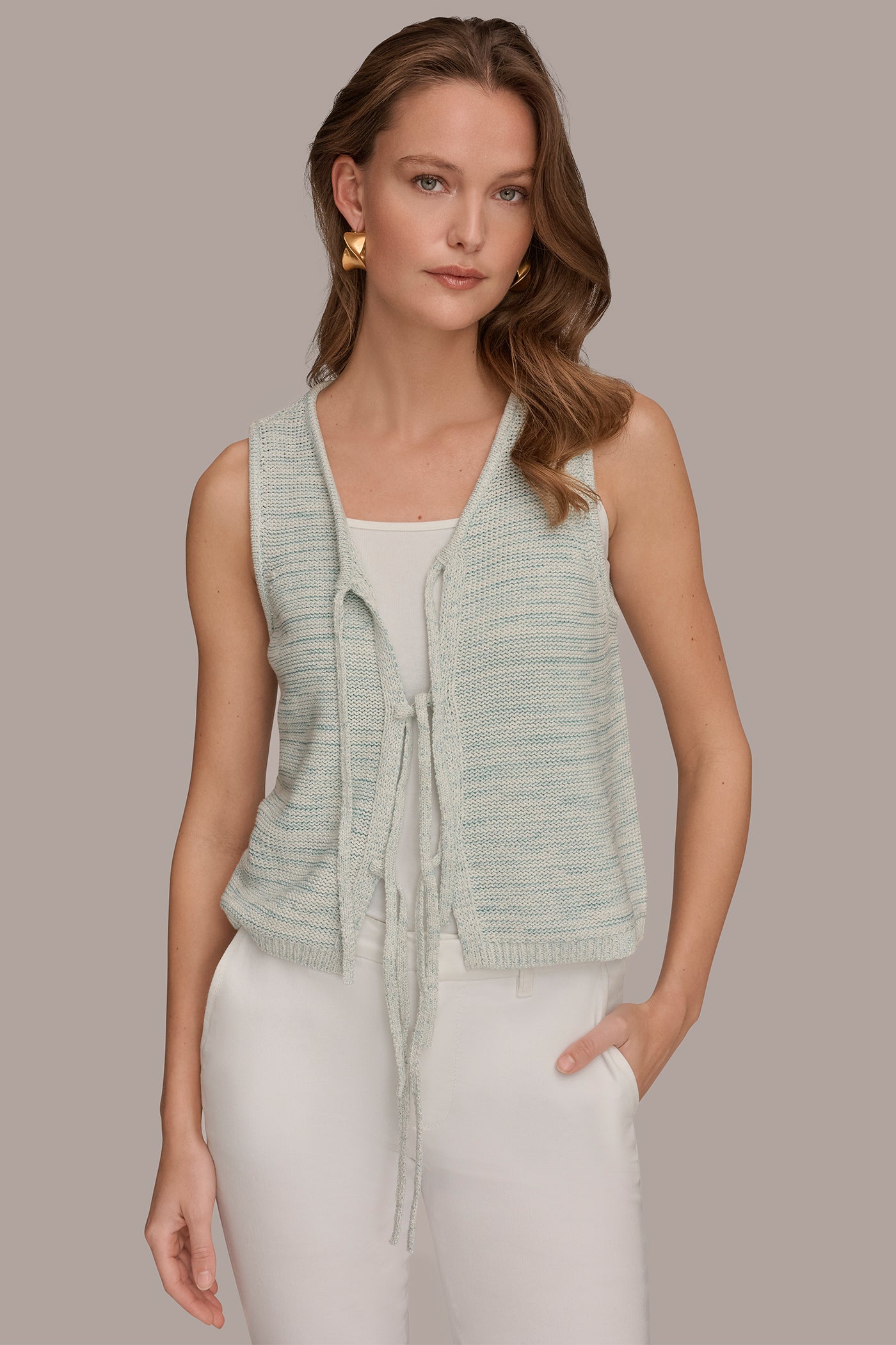 Skylight Combo SLEEVELESS TIE-FRONT CARDIGAN Donna Karan