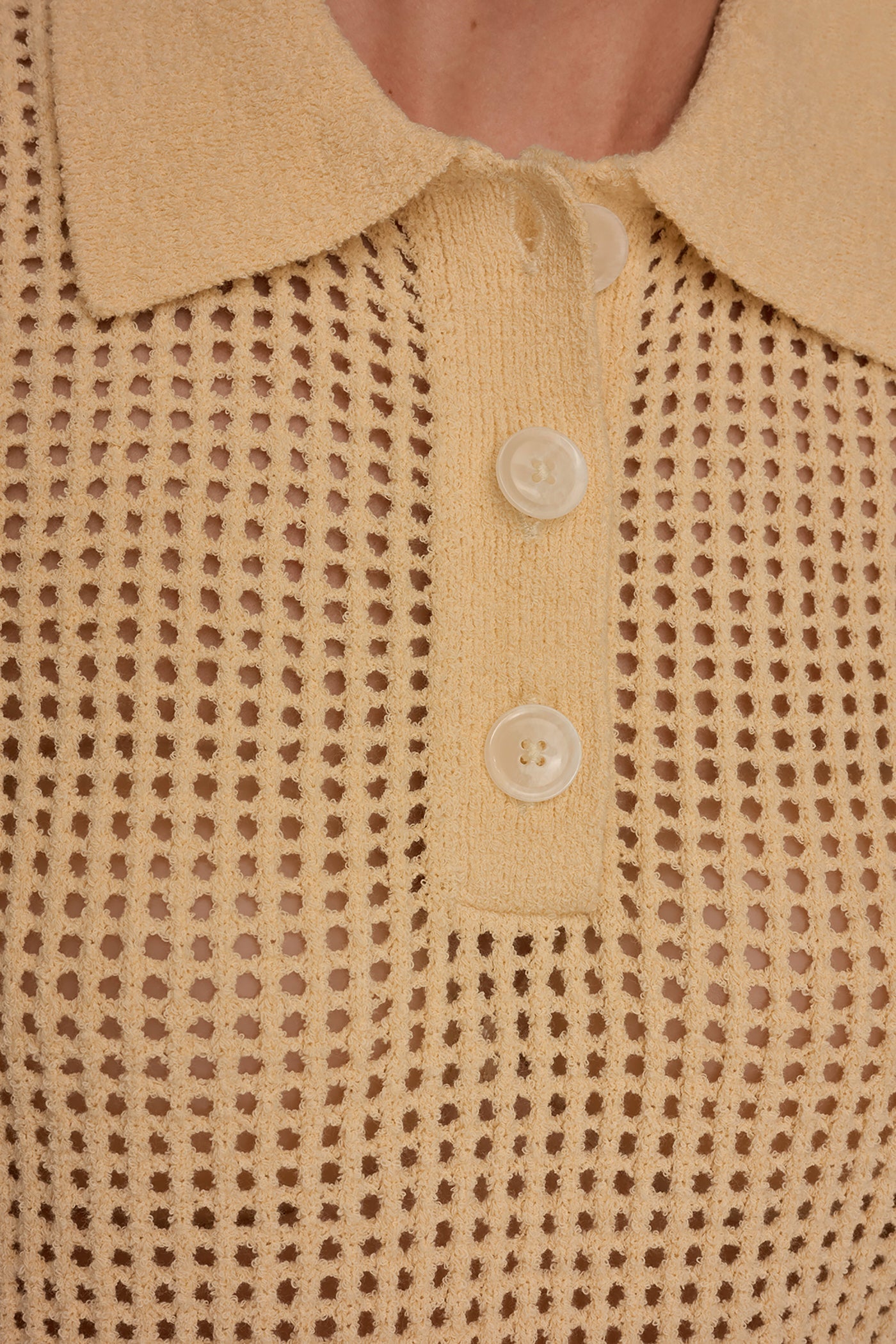 Buttercream SLEEVELESS OPEN STITCH POLO SWEATER Donna Karan