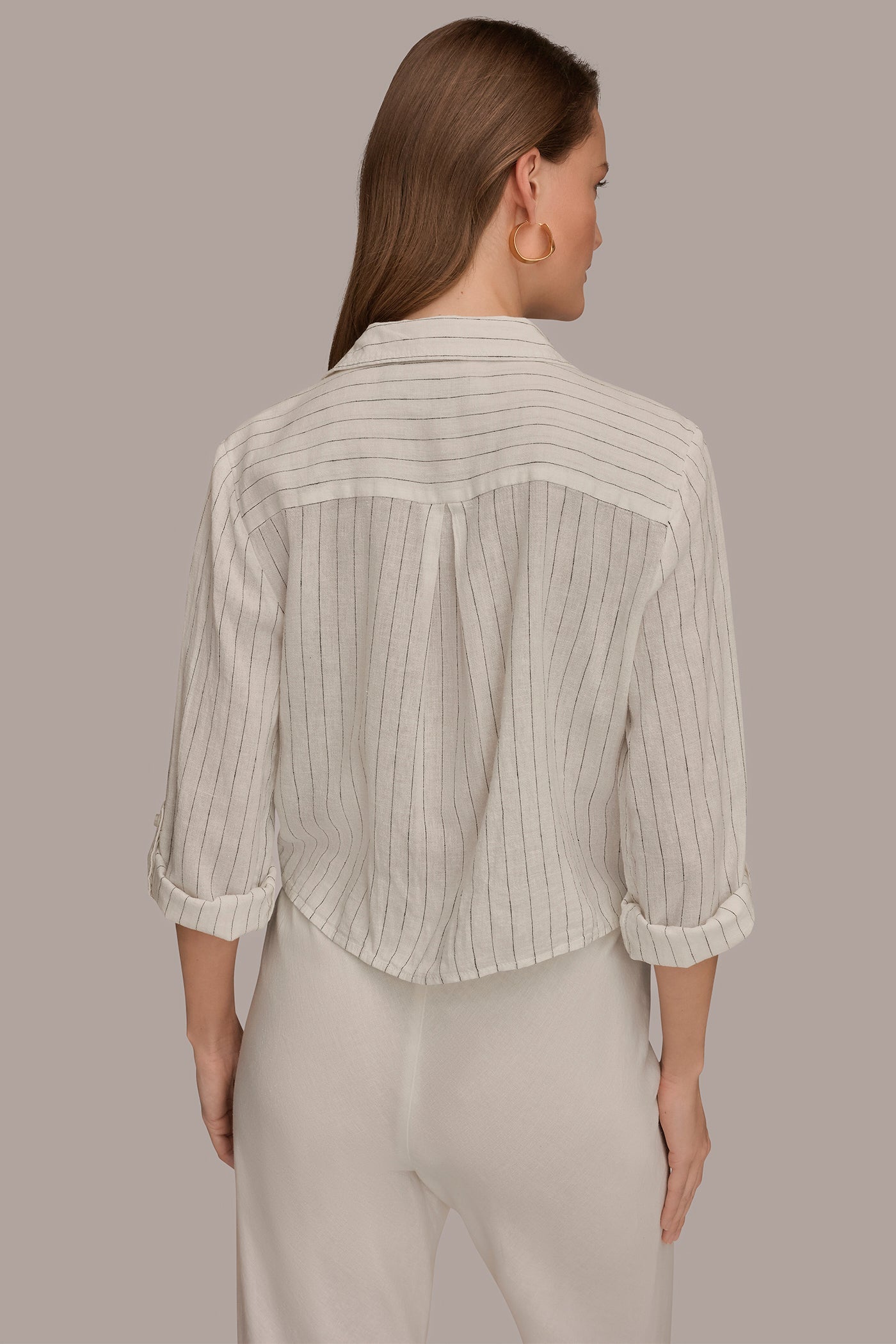 Cream/Black LONG SLEEVE TIE-FRONT BLOUSE Donna Karan