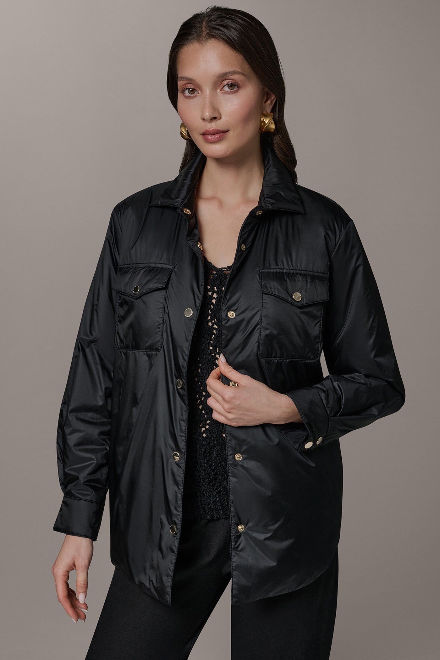 Black LONG SLEEVE SHIRT JACKET Donna Karan