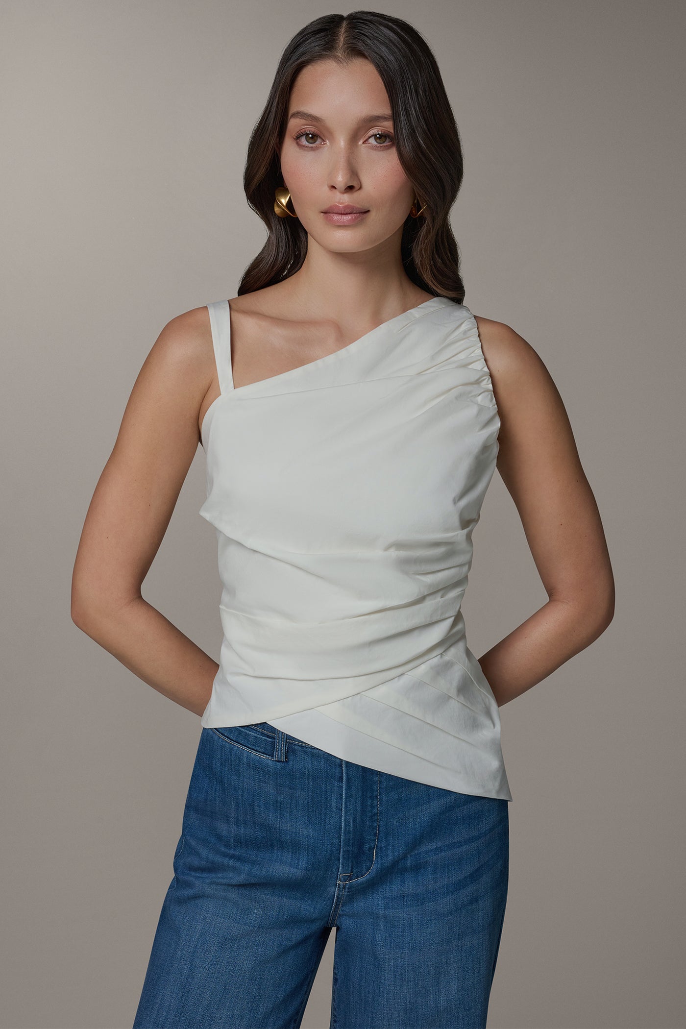 Cream SLEEVELESS ASYMMETRIC BLOUSE Donna Karan