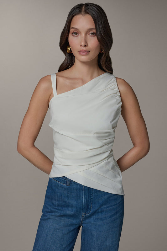 Cream SLEEVELESS ASYMMETRIC BLOUSE Donna Karan
