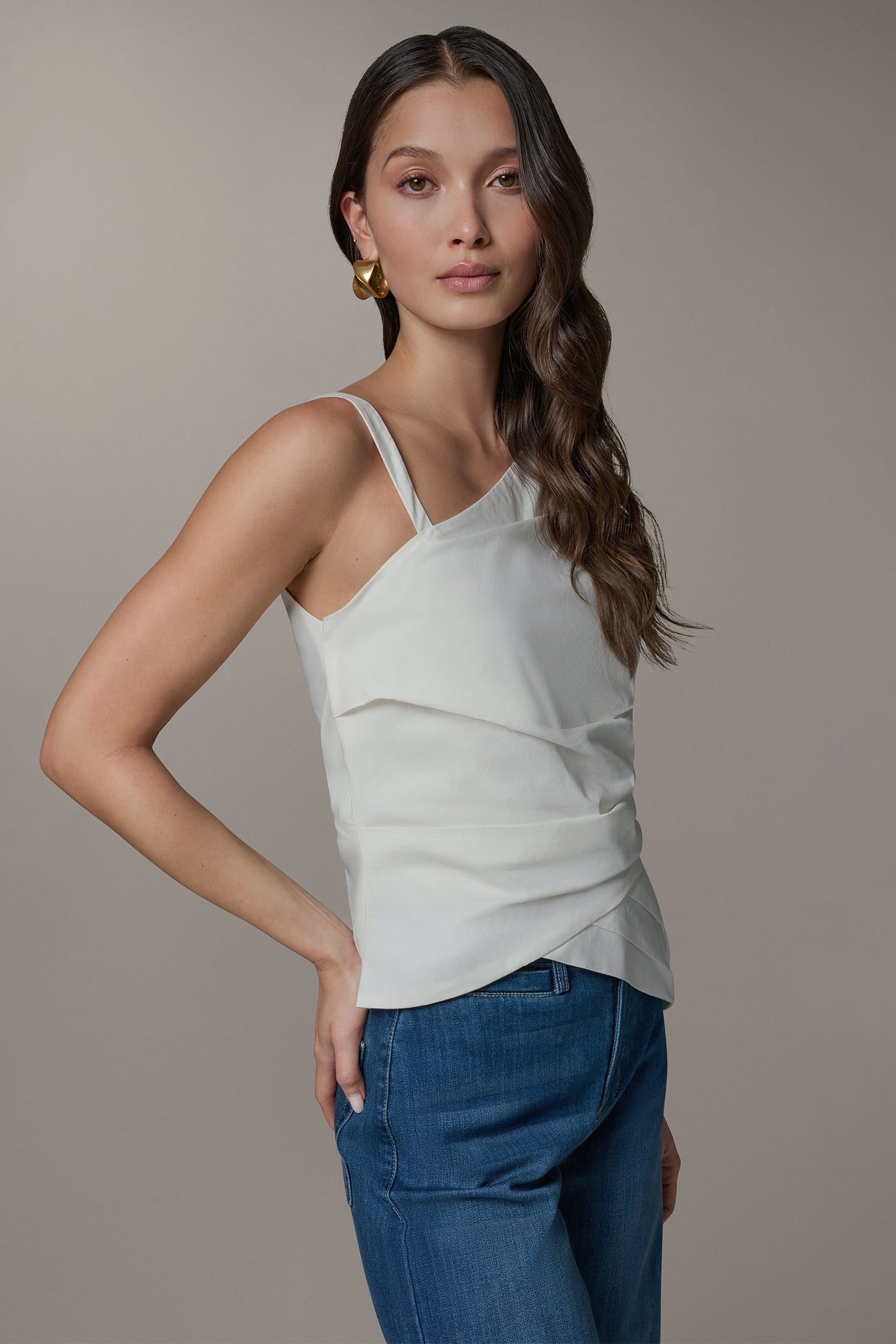 Cream SLEEVELESS ASYMMETRIC BLOUSE Donna Karan