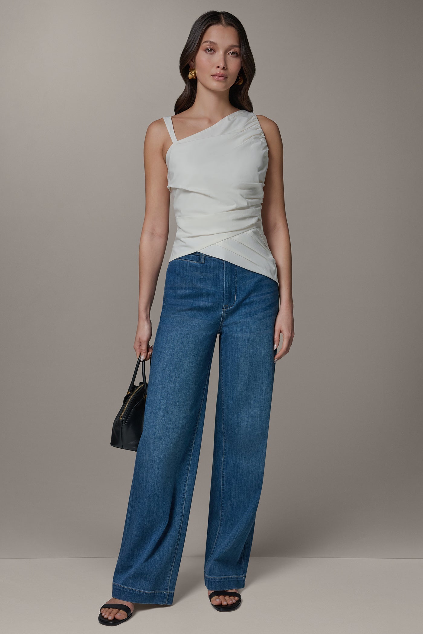 Cream SLEEVELESS ASYMMETRIC BLOUSE Donna Karan