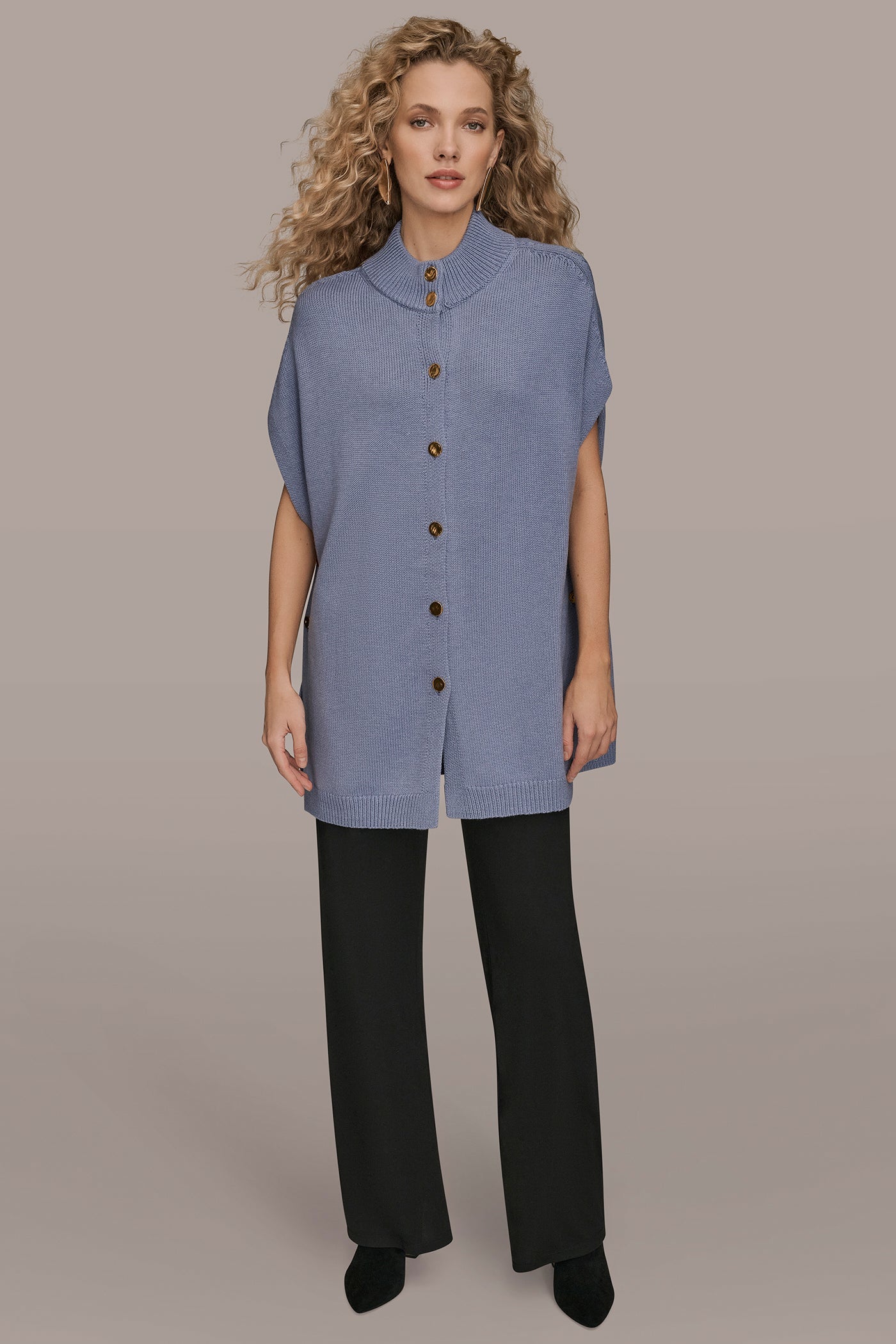 TEMPEST BUTTON-FRONT SWEATER CAPELET Donna Karan