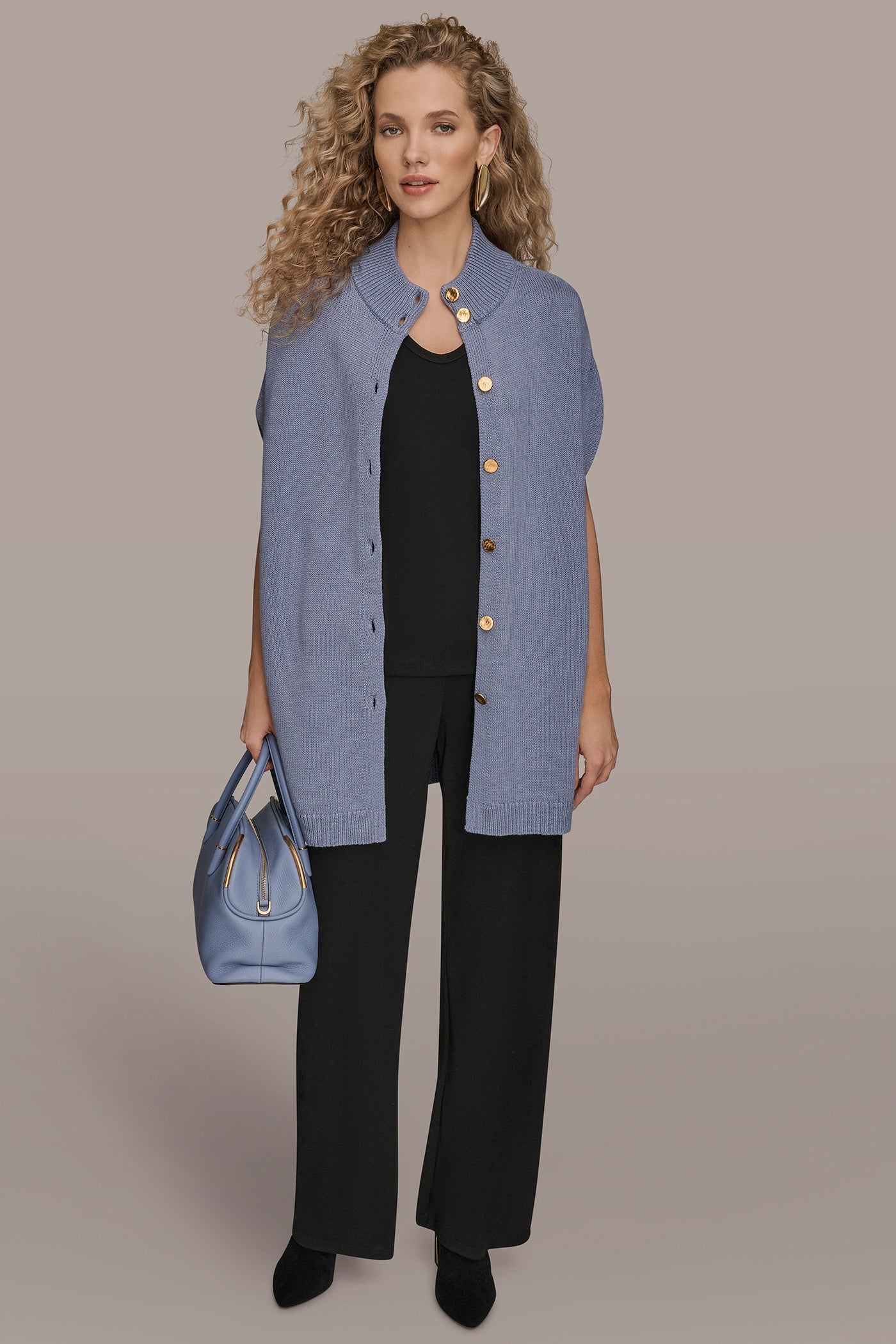 TEMPEST BUTTON-FRONT SWEATER CAPELET Donna Karan