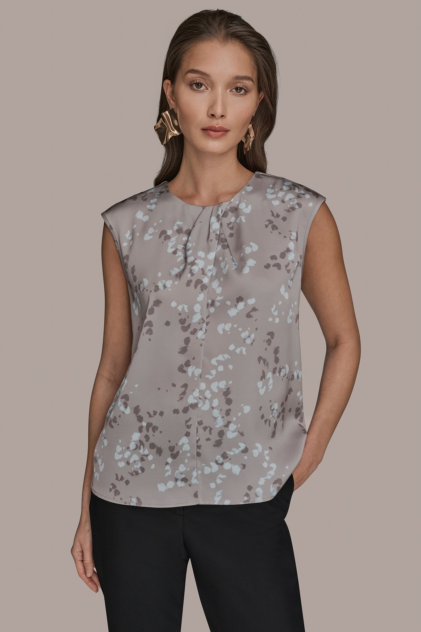 DRIFTWOOD MULTI FLORAL CAP SLEEVE TWIST BLOUSE Donna Karan