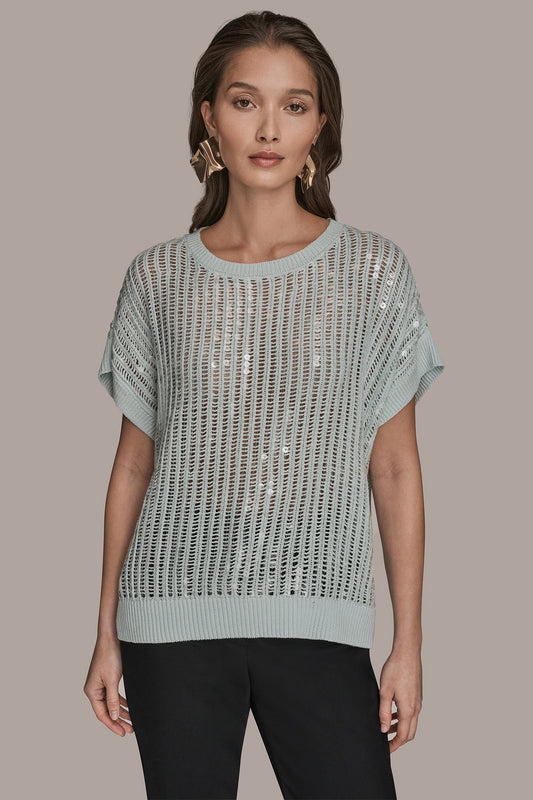MIST COTTON-BLEND SEQUIN OPEN-KNIT SWEATER Donna Karan