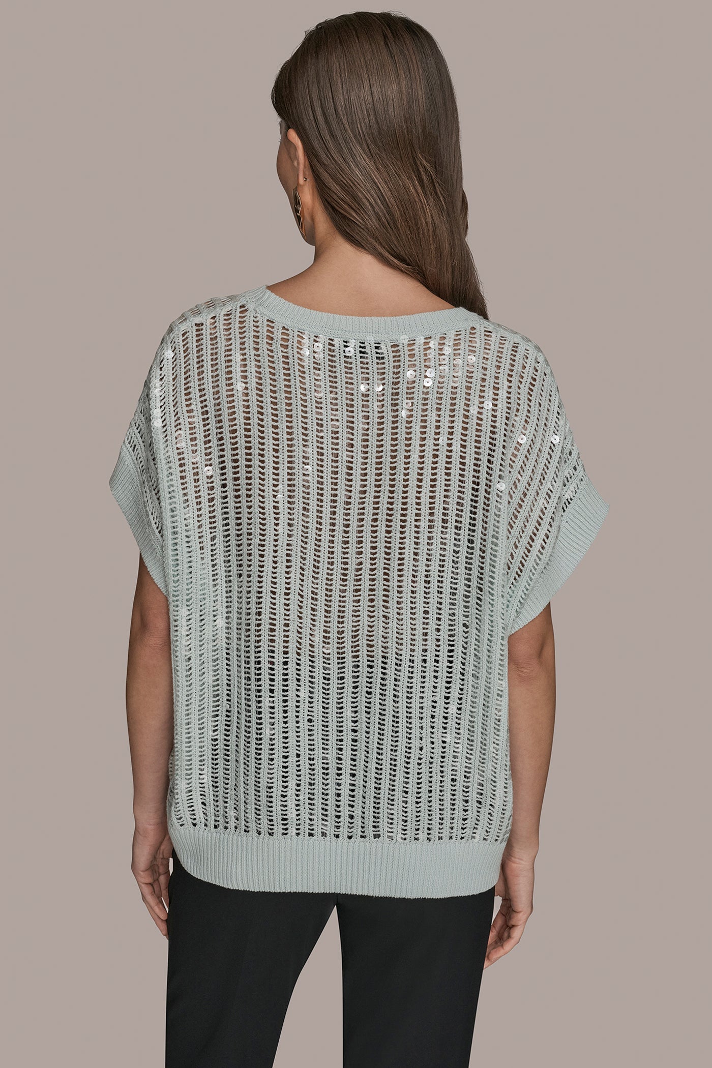 MIST COTTON-BLEND SEQUIN OPEN-KNIT SWEATER Donna Karan