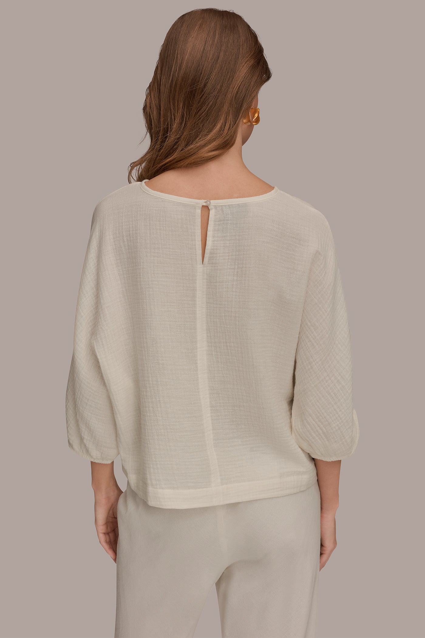 Cream 3/4 SLEEVE TWIST CUFF BLOUSE Donna Karan