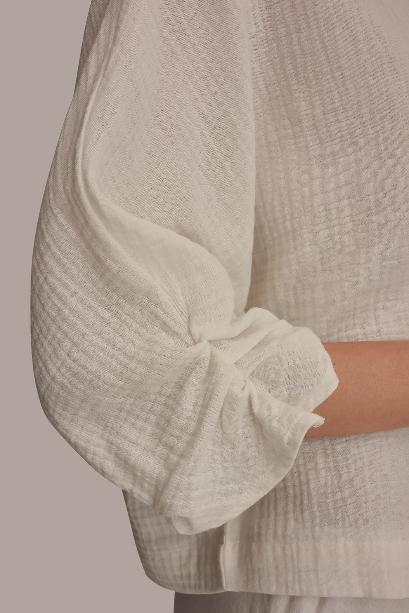 Cream 3/4 SLEEVE TWIST CUFF BLOUSE Donna Karan
