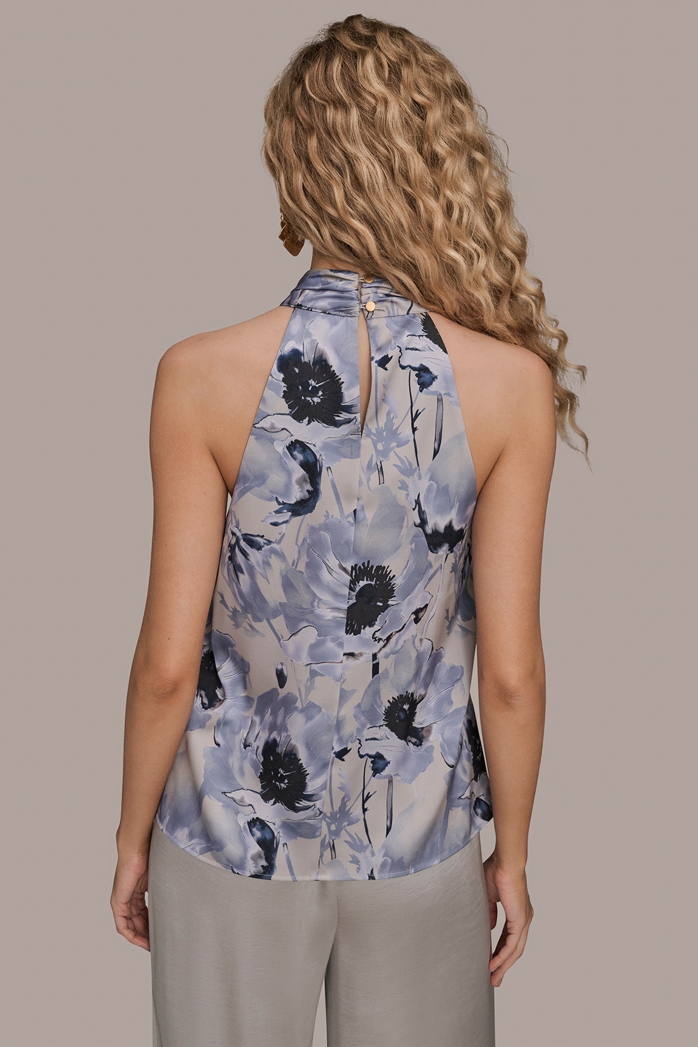 VAPOR/TEMPEST SATIN PRINTED TWIST HALTER BLOUSE Donna Karan