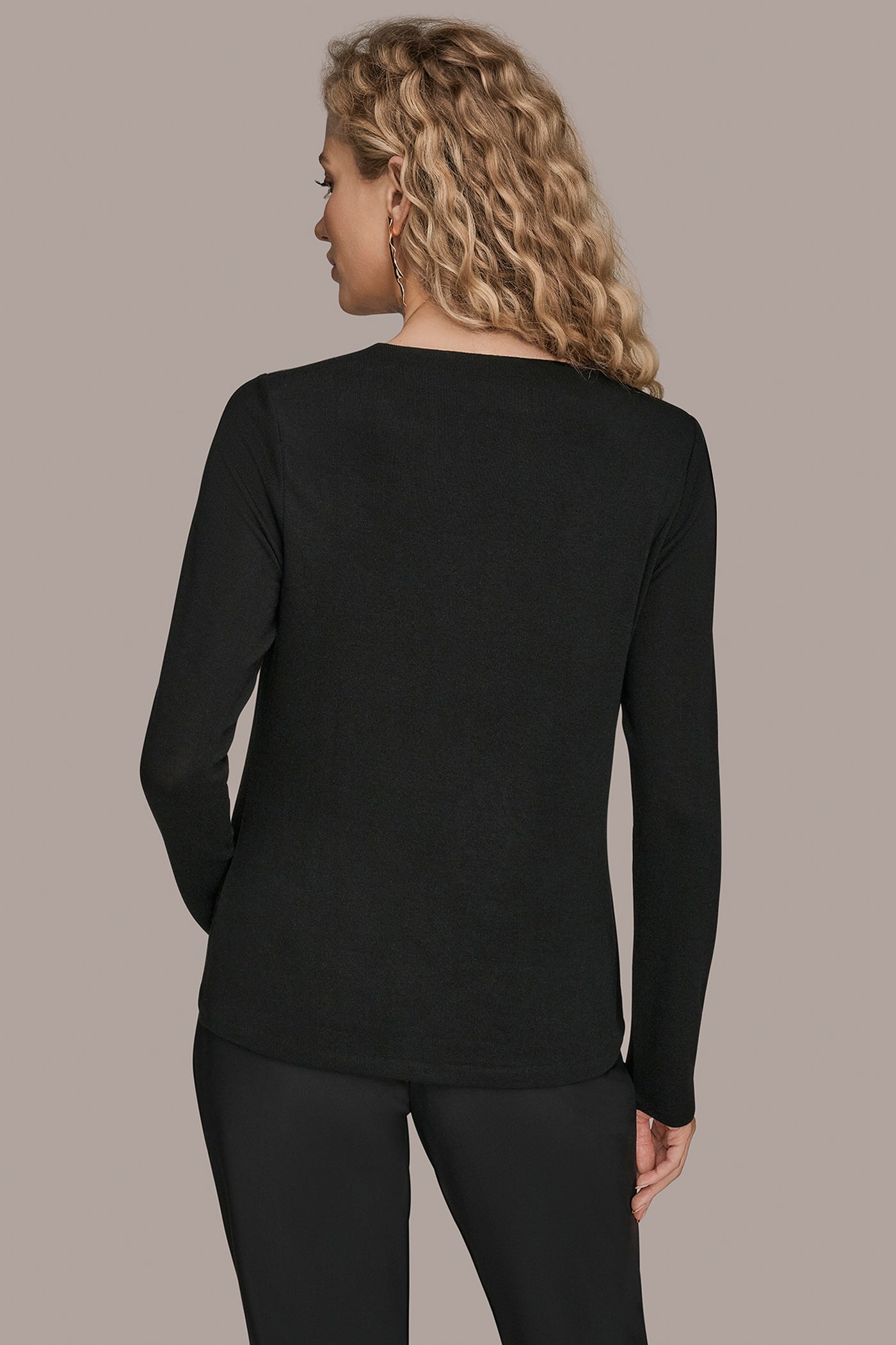 Black LONG-SLEEVE COWL-NECK FLORAL TOP Donna Karan