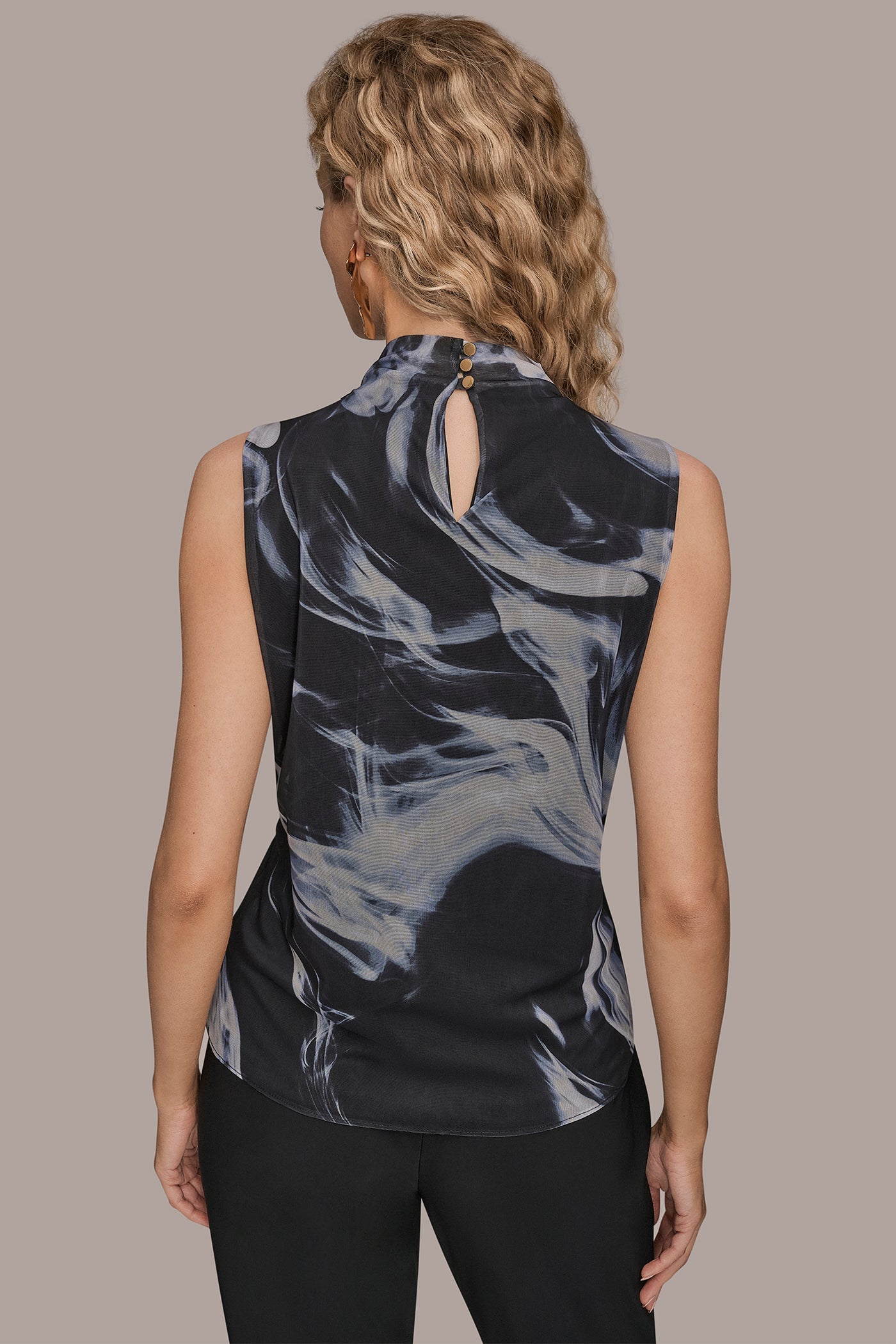 BLACK/VAPOR MULTI TIE-NECK HALTER BLOUSE Donna Karan