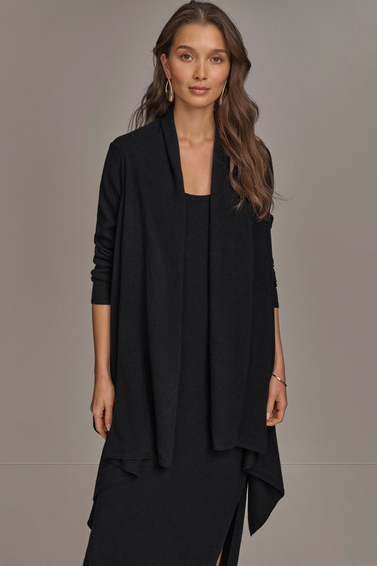 Black CASHMERE LONG SLEEVE CARDIGAN Donna Karan