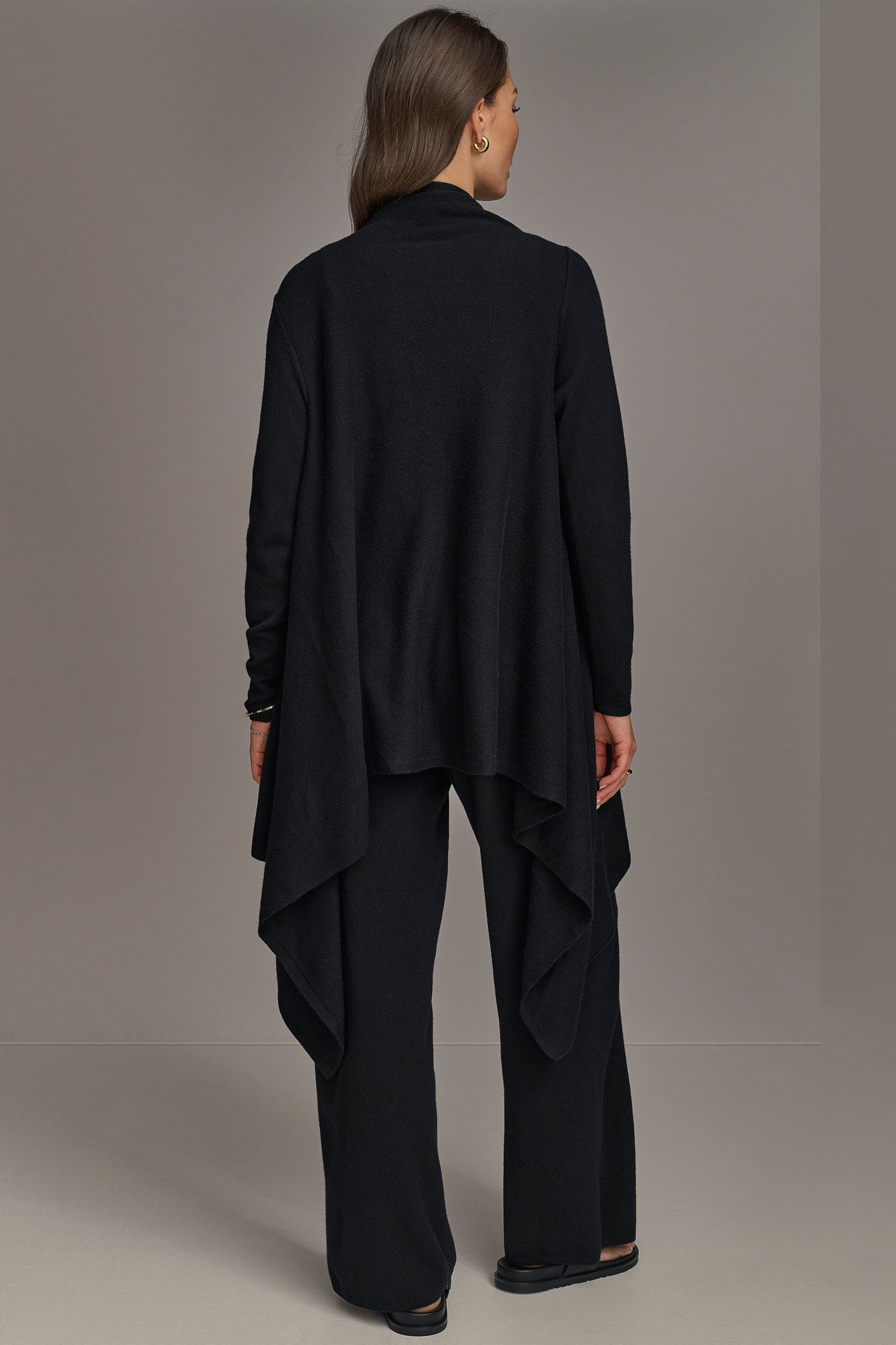 Black CASHMERE LONG SLEEVE CARDIGAN Donna Karan