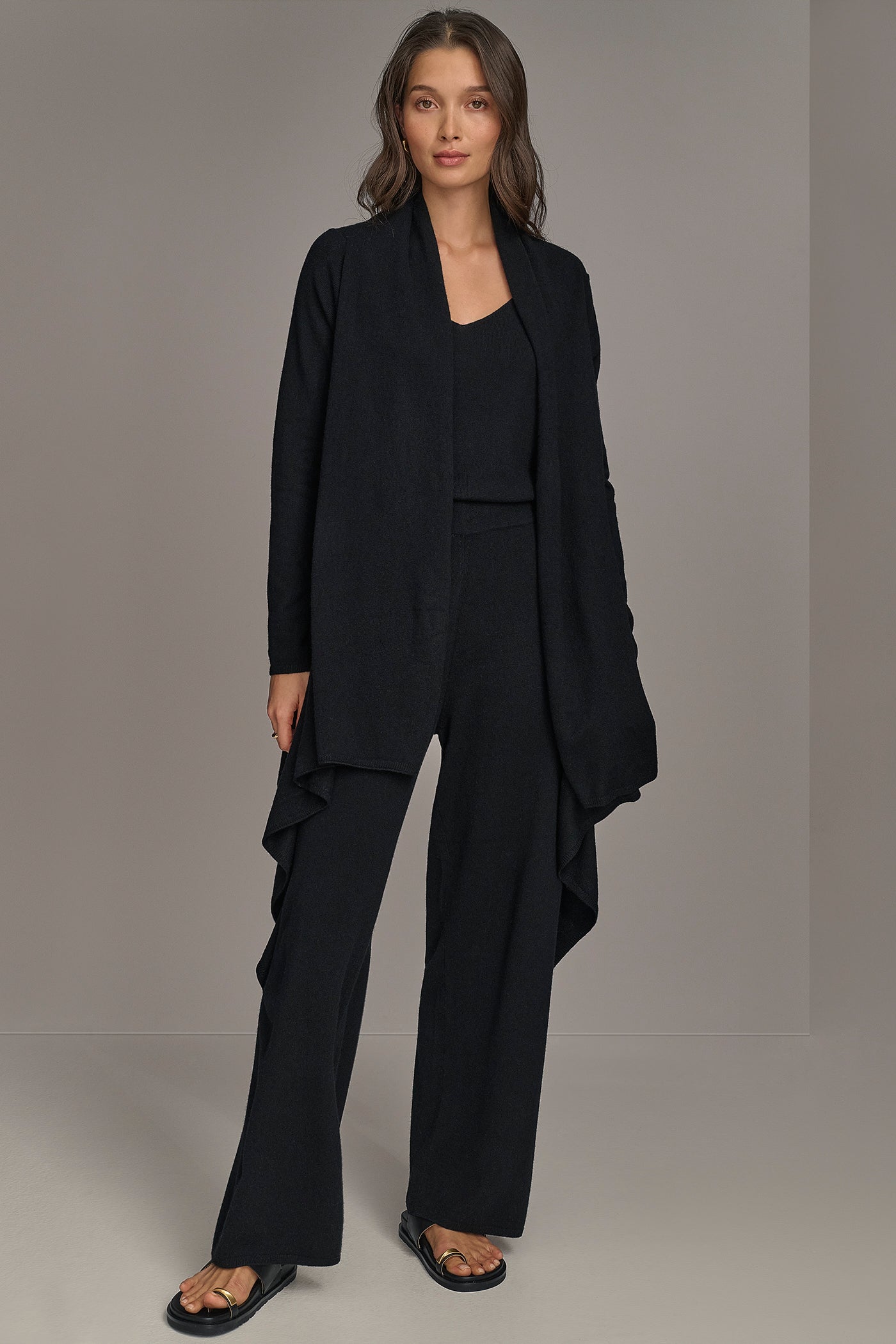 Black CASHMERE LONG SLEEVE CARDIGAN Donna Karan