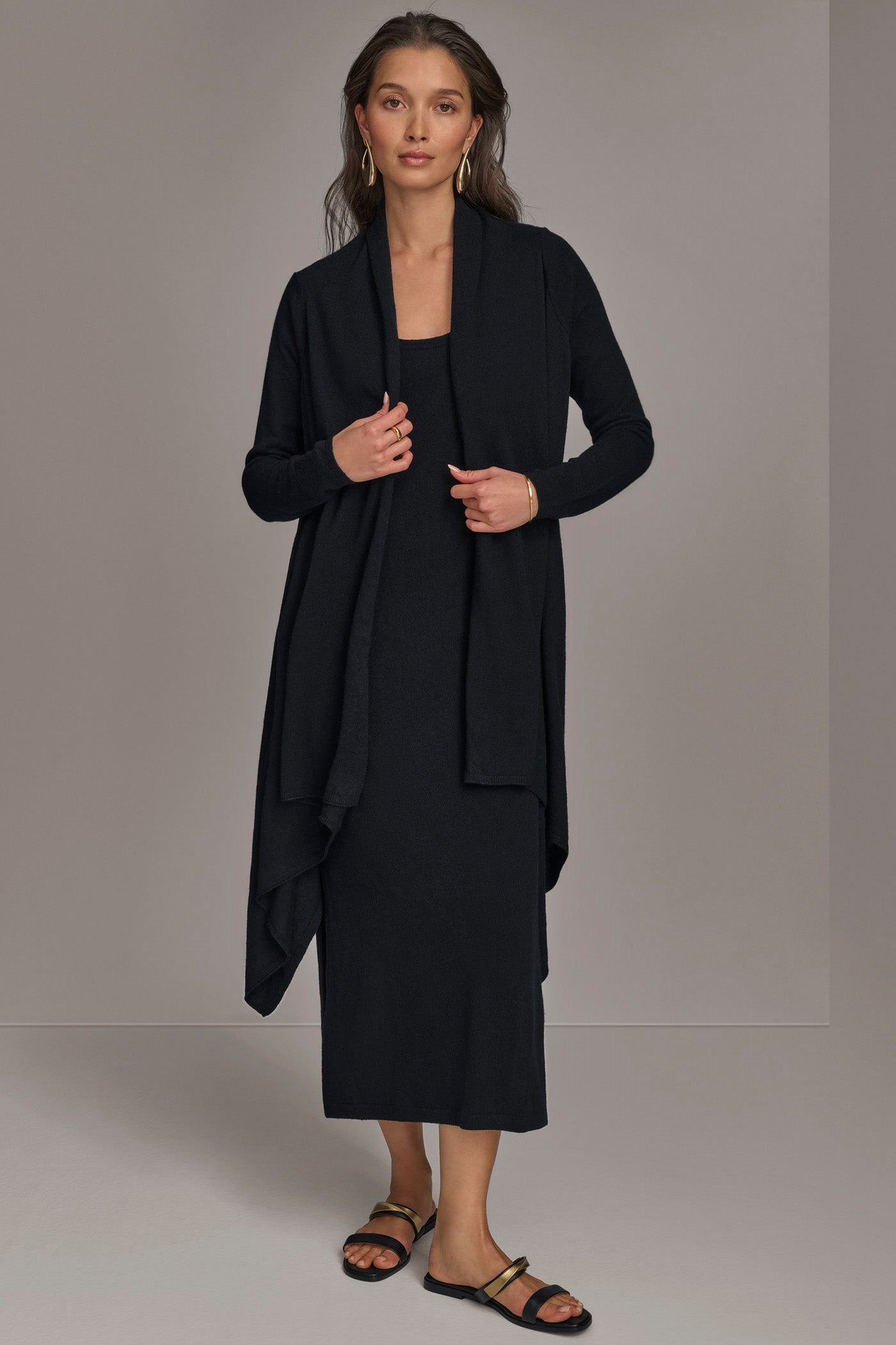 Black CASHMERE LONG SLEEVE CARDIGAN Donna Karan