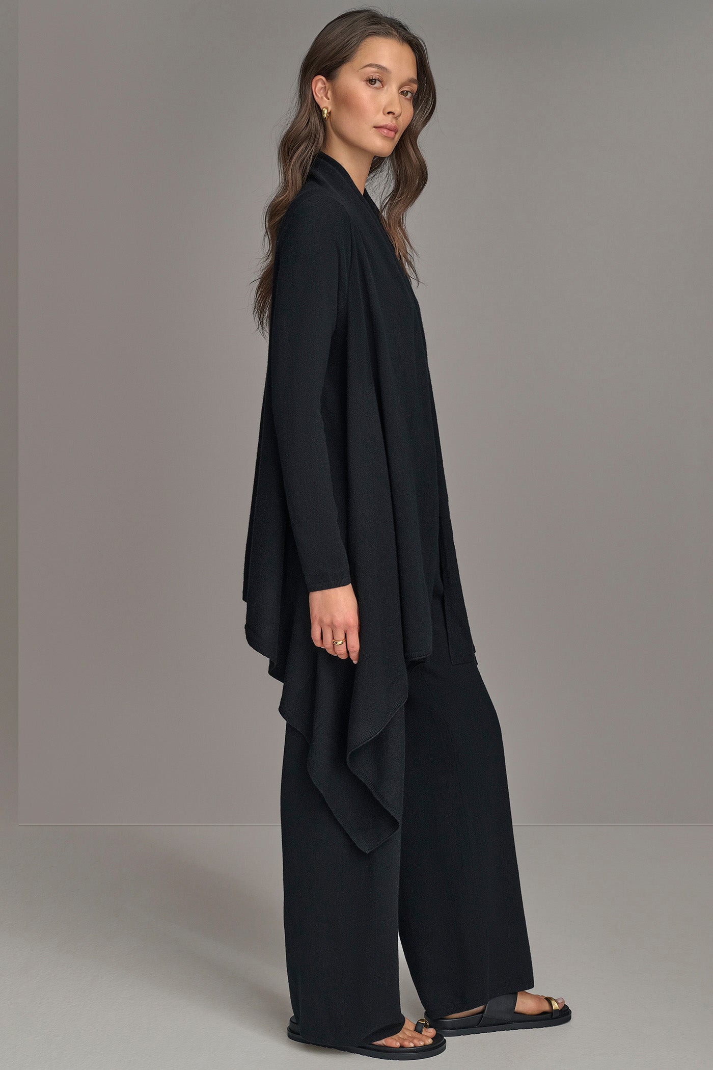 Black CASHMERE LONG SLEEVE CARDIGAN Donna Karan