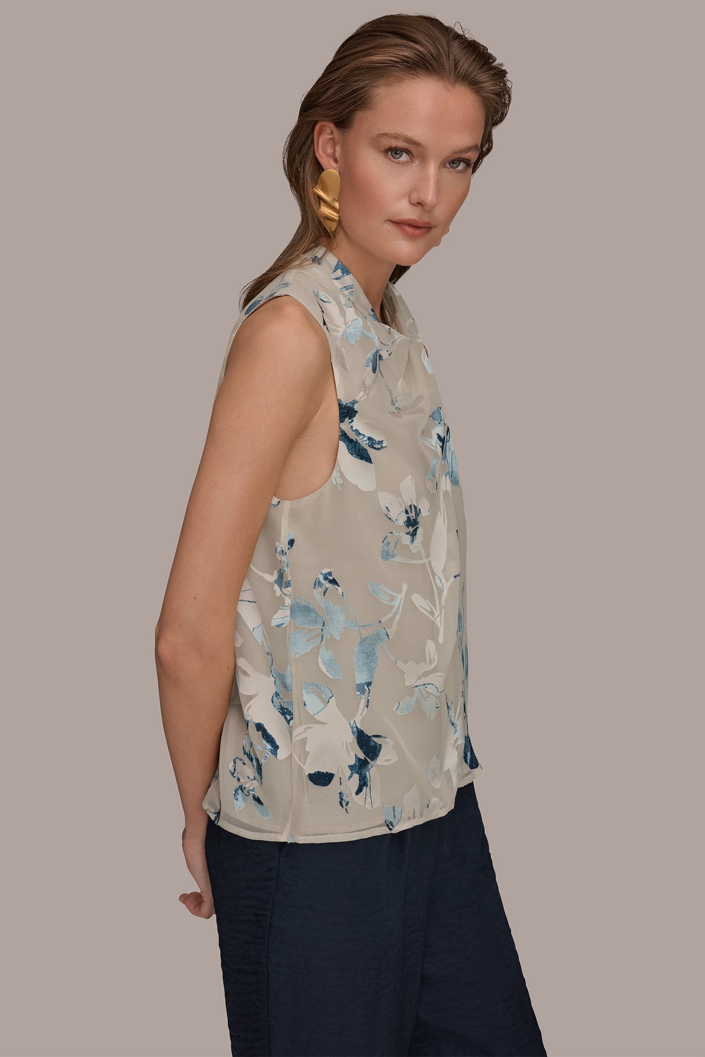 Sea Mist Multi FLORAL CRISSCROSS TOP Donna Karan