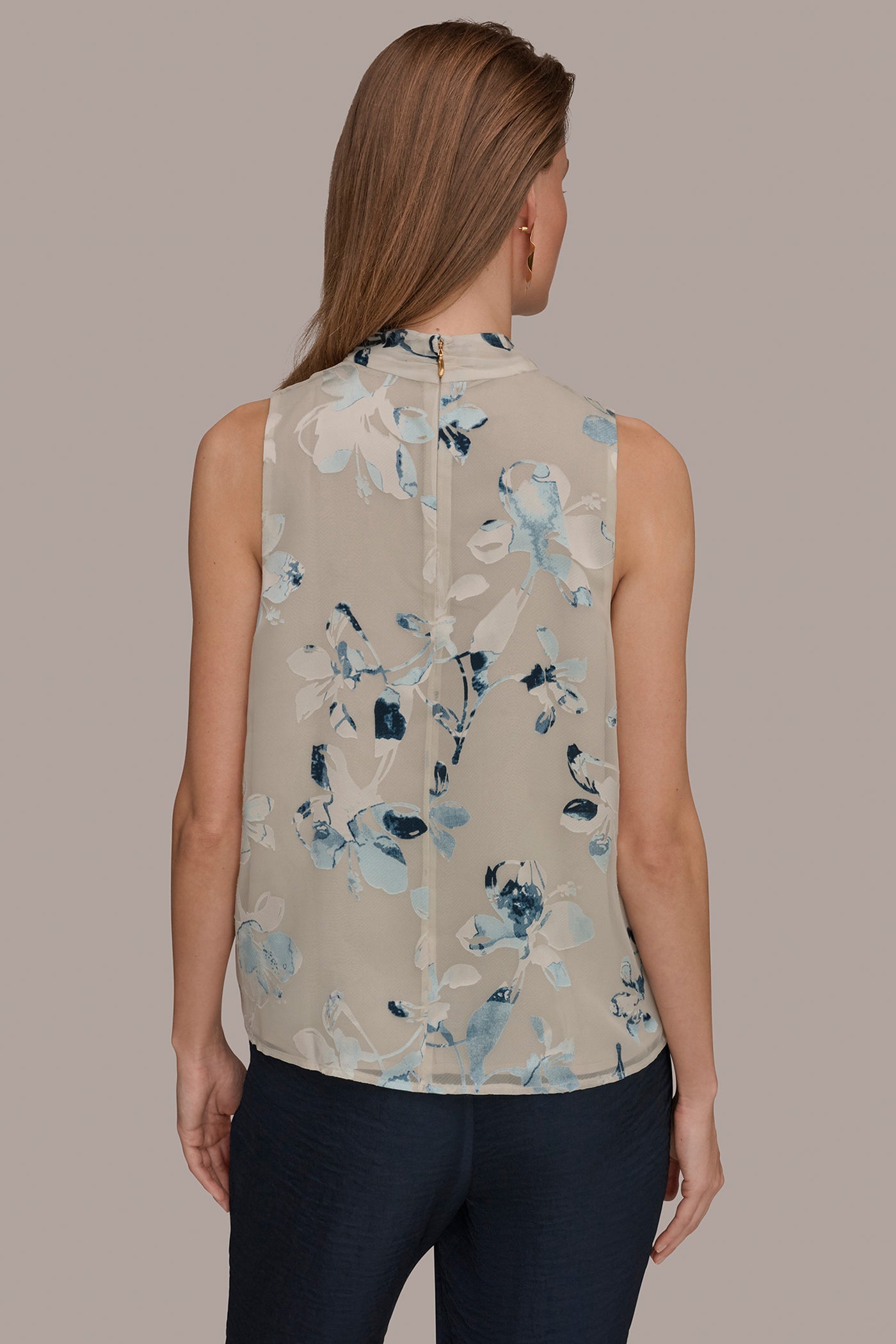 Sea Mist Multi FLORAL CRISSCROSS TOP Donna Karan