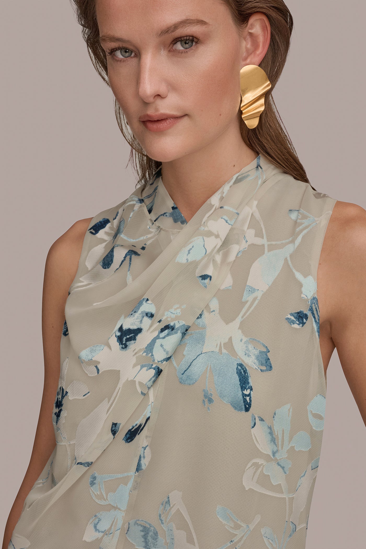 Sea Mist Multi FLORAL CRISSCROSS TOP Donna Karan