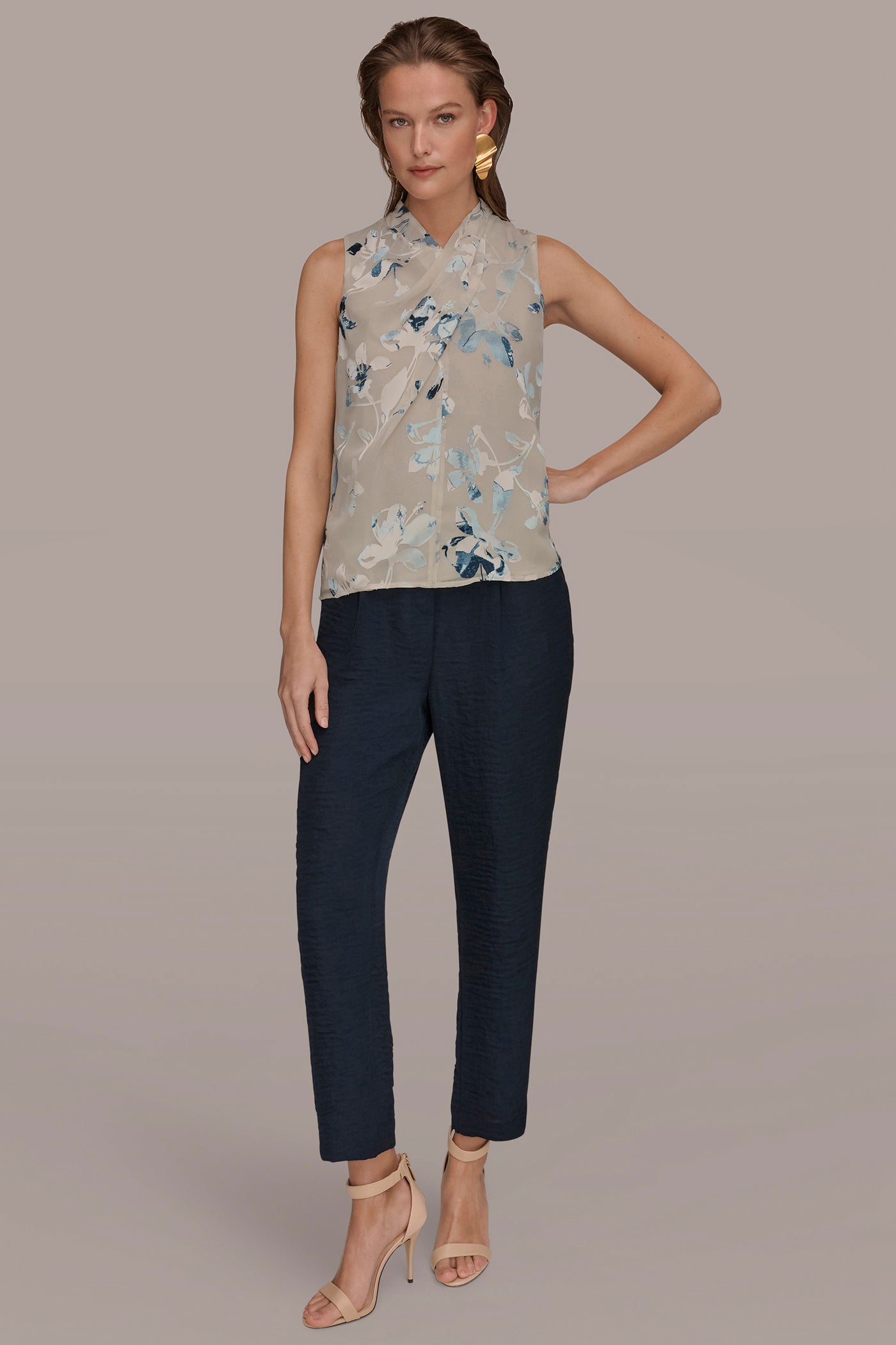 Sea Mist Multi FLORAL CRISSCROSS TOP Donna Karan