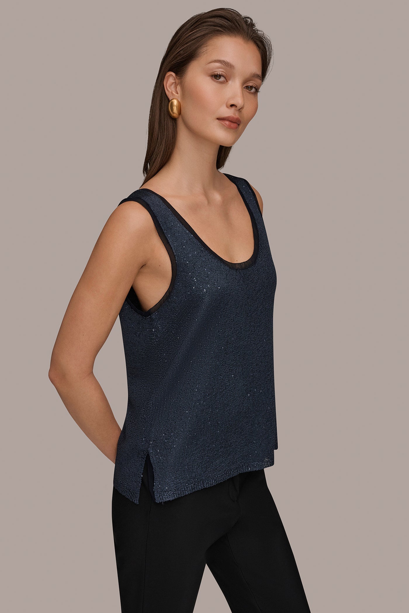 Nightfall SCOOP-NECK SEQUIN SHELL TOP Donna Karan