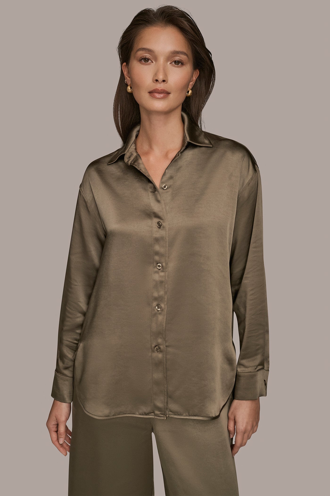 KHAKI GREEN SATIN SHIRT Donna Karan