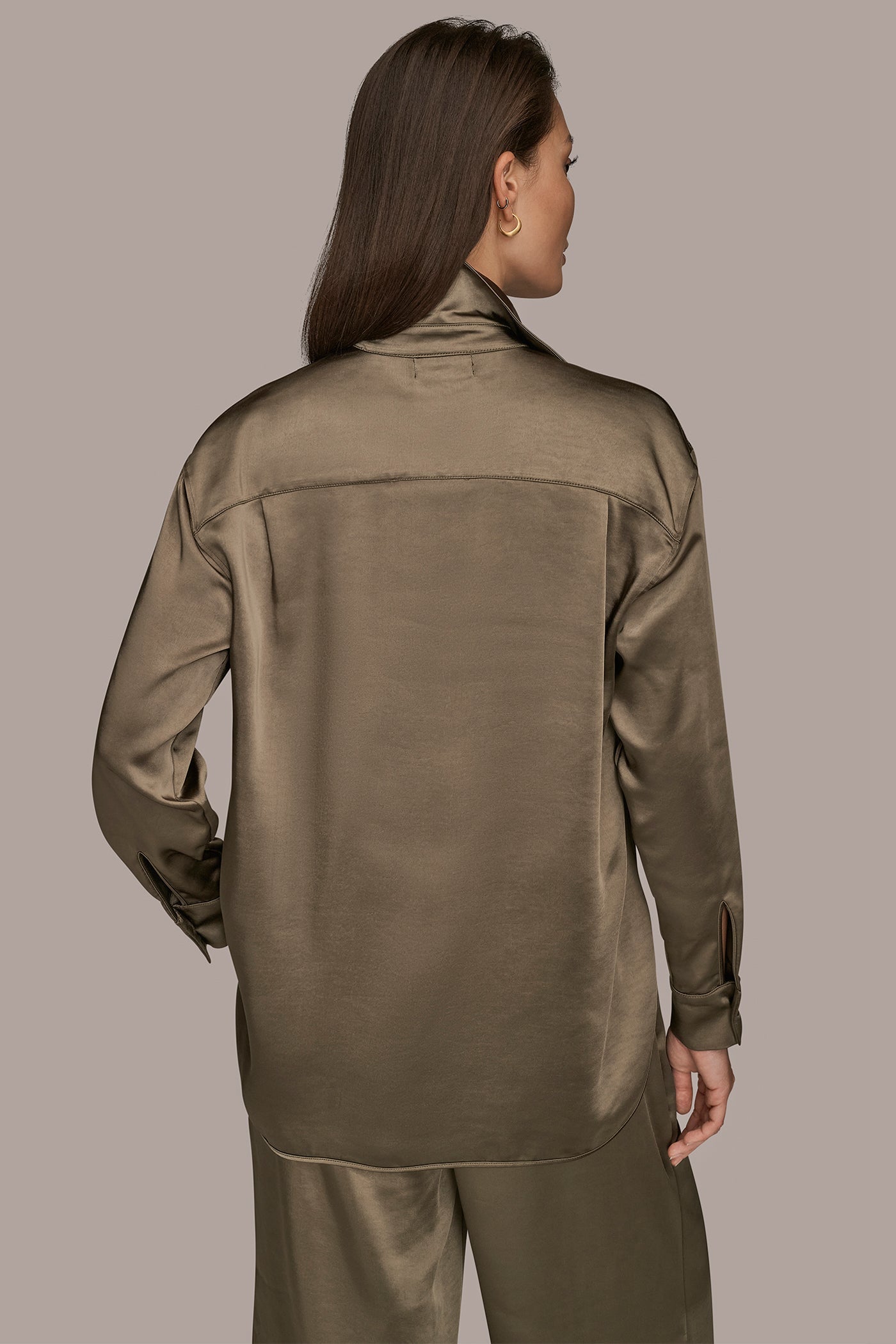 KHAKI GREEN SATIN SHIRT Donna Karan