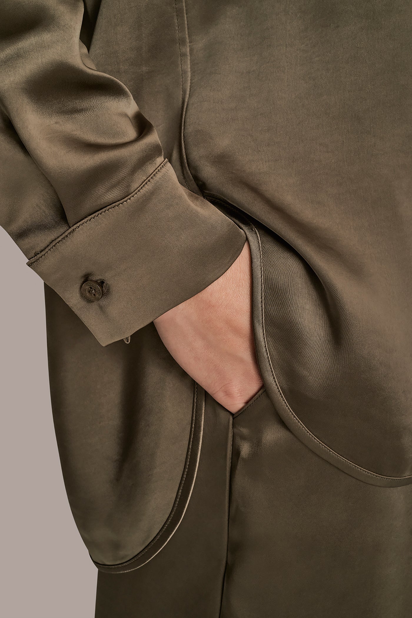 KHAKI GREEN SATIN SHIRT Donna Karan