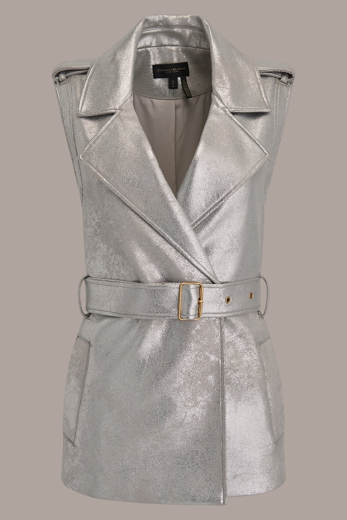 VAPOR METALLIC BELTED VEST Donna Karan