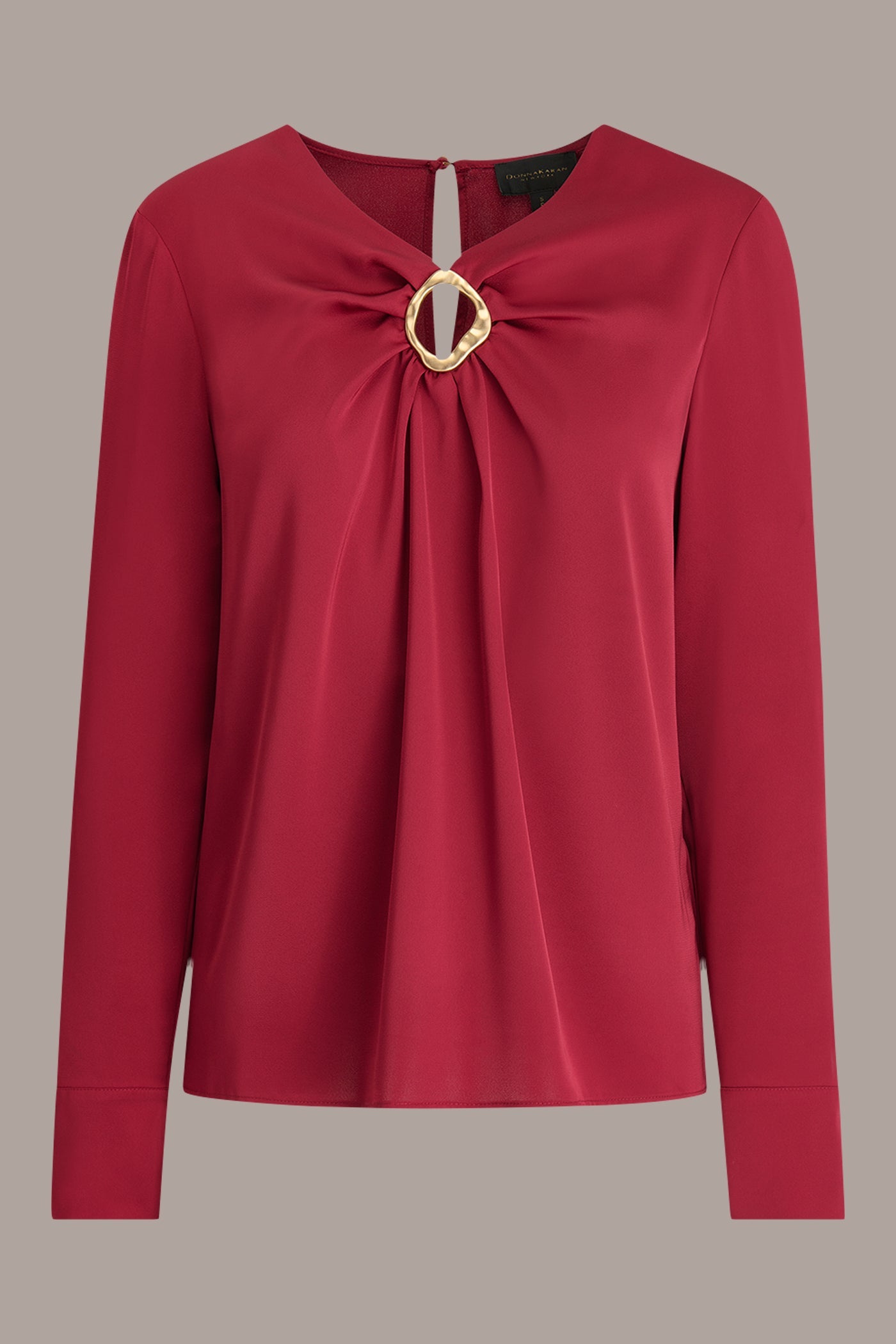 Metropolitan RED LONG SLEEVE RING V-NECK BLOUSE Donna Karan